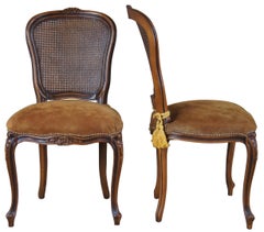 4 Chateau d'Ax French Louis XV Caned Suede Nailhead Side Dining Chairs Italian