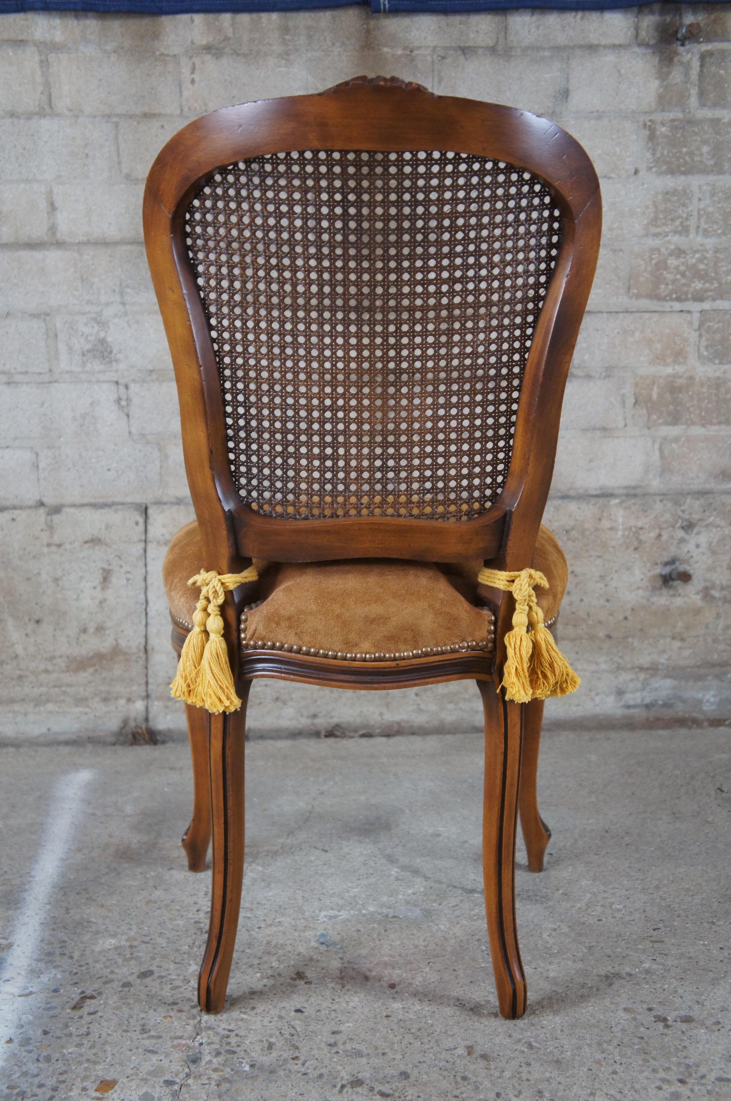 4 Chateau d'Ax French Louis XV Caned Suede Nailhead Side Dining Chairs Italian In Good Condition In Dayton, OH