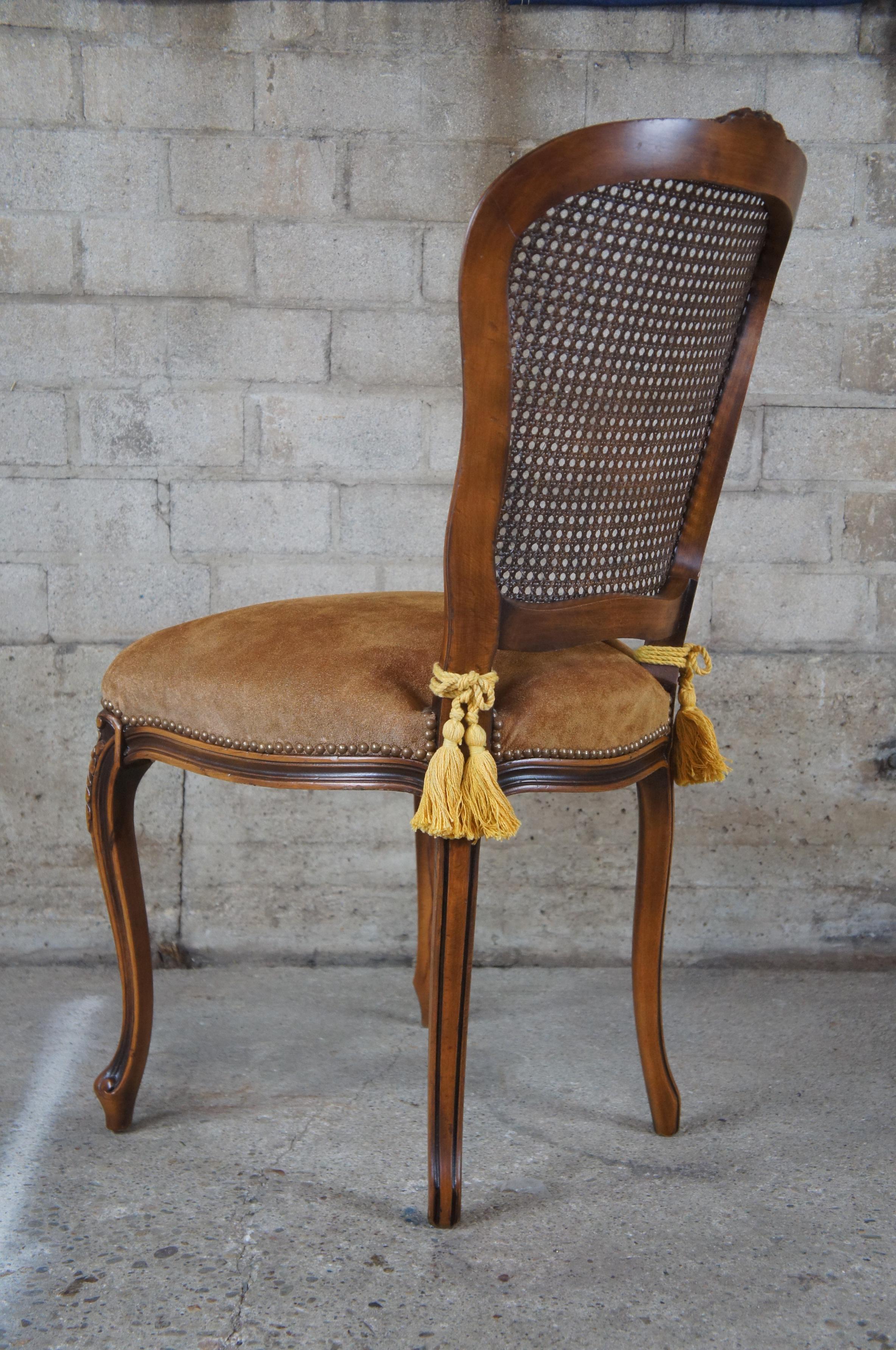20th Century 4 Chateau d'Ax French Louis XV Caned Suede Nailhead Side Dining Chairs Italian