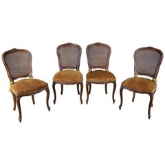 4 Chateau d'Ax French Louis XV Caned Suede Nailhead Side Dining Chairs Italienisch
