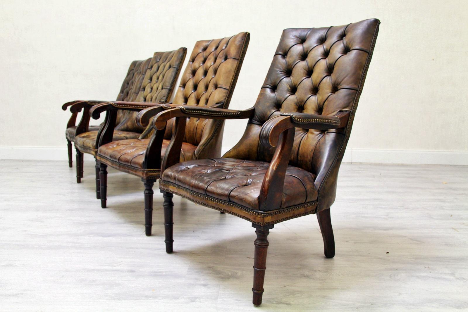 4 Chesterfield Chippendale Wing Chair Armchair Baroque Antique For Sale 11