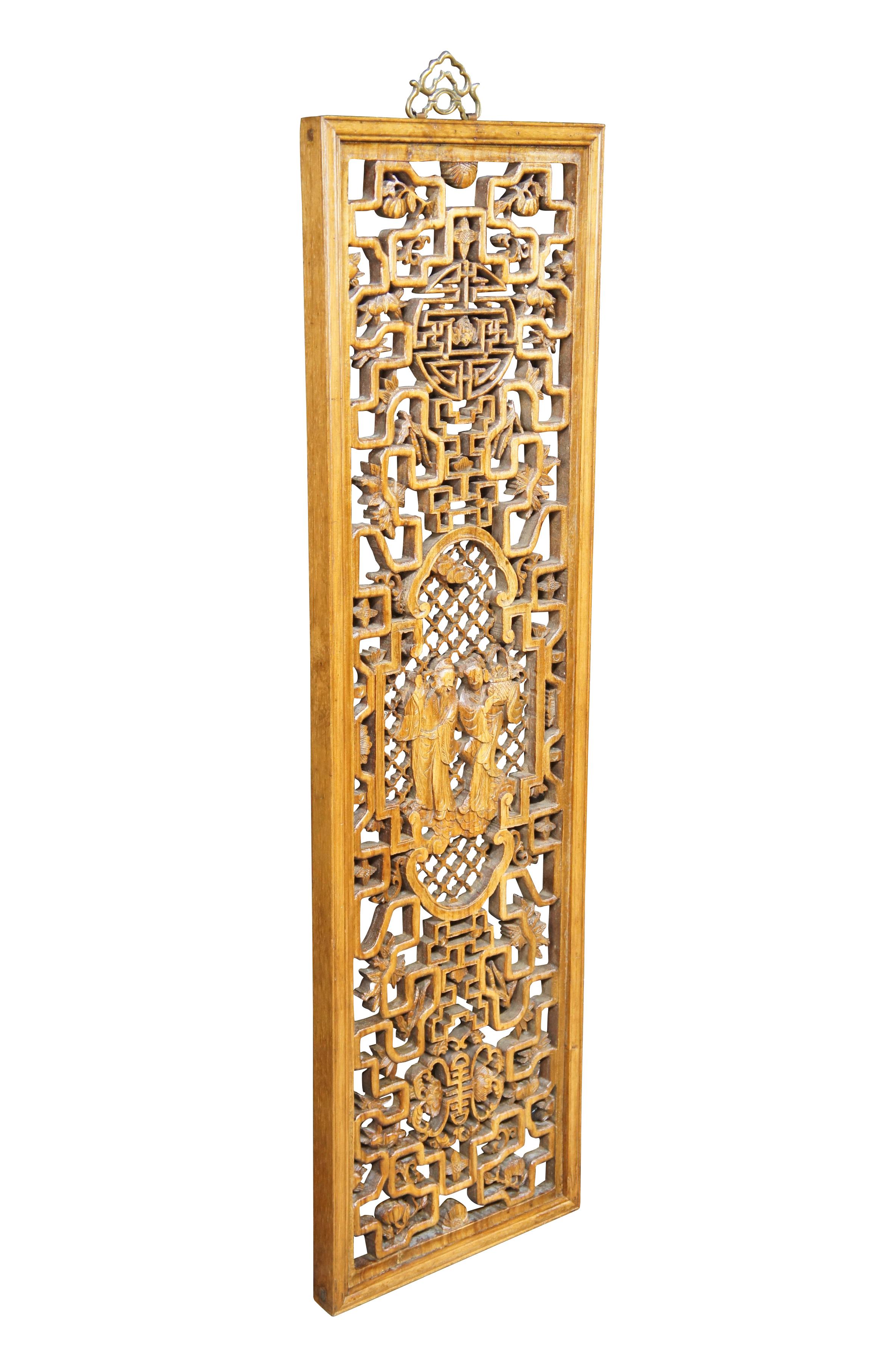 Qing 4 panneaux de suspension muraux en bois sculpté chinois - Figures immortelées - Lattice oriental 38