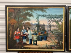 (4) Chinese Export Oil on Canvas Exterior Scenes C. 1840 National Gallery Prov.