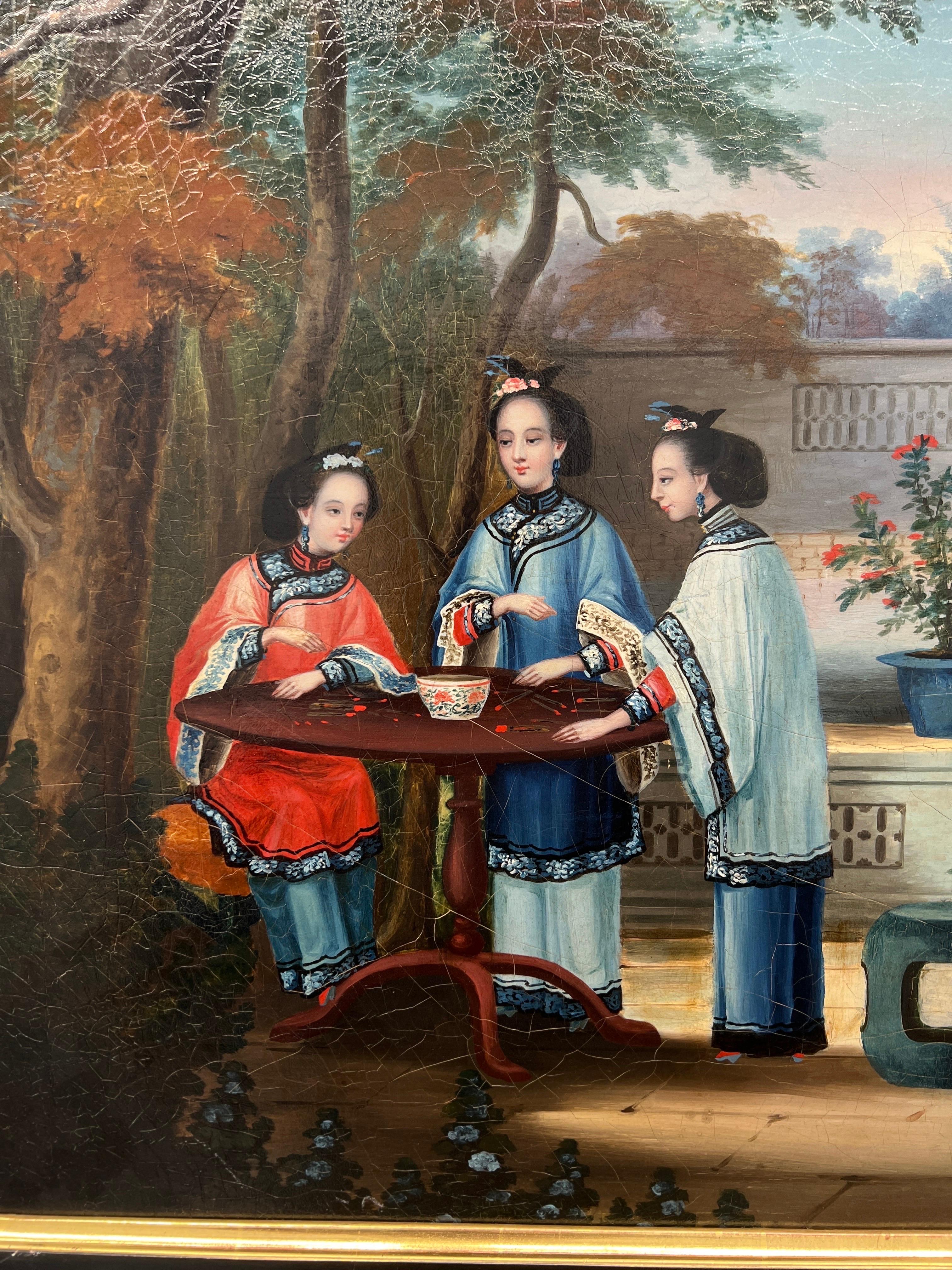 19th Century (4) Chinese Export Oil on Canvas Exterior Scenes C. 1840 National Gallery Prov. For Sale