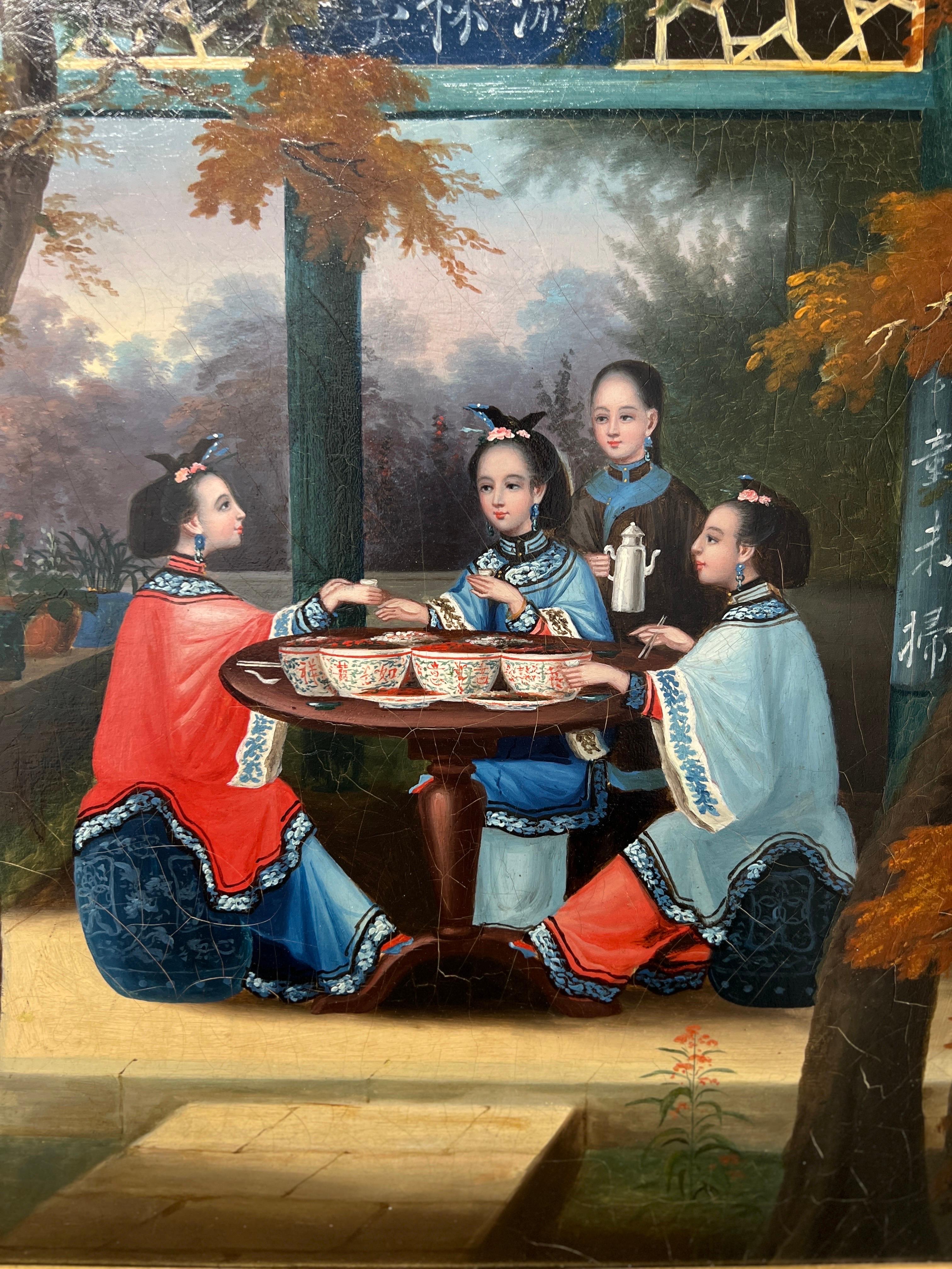 (4) Chinese Export Oil on Canvas Exterior Scenes C. 1840 National Gallery Prov. For Sale 2