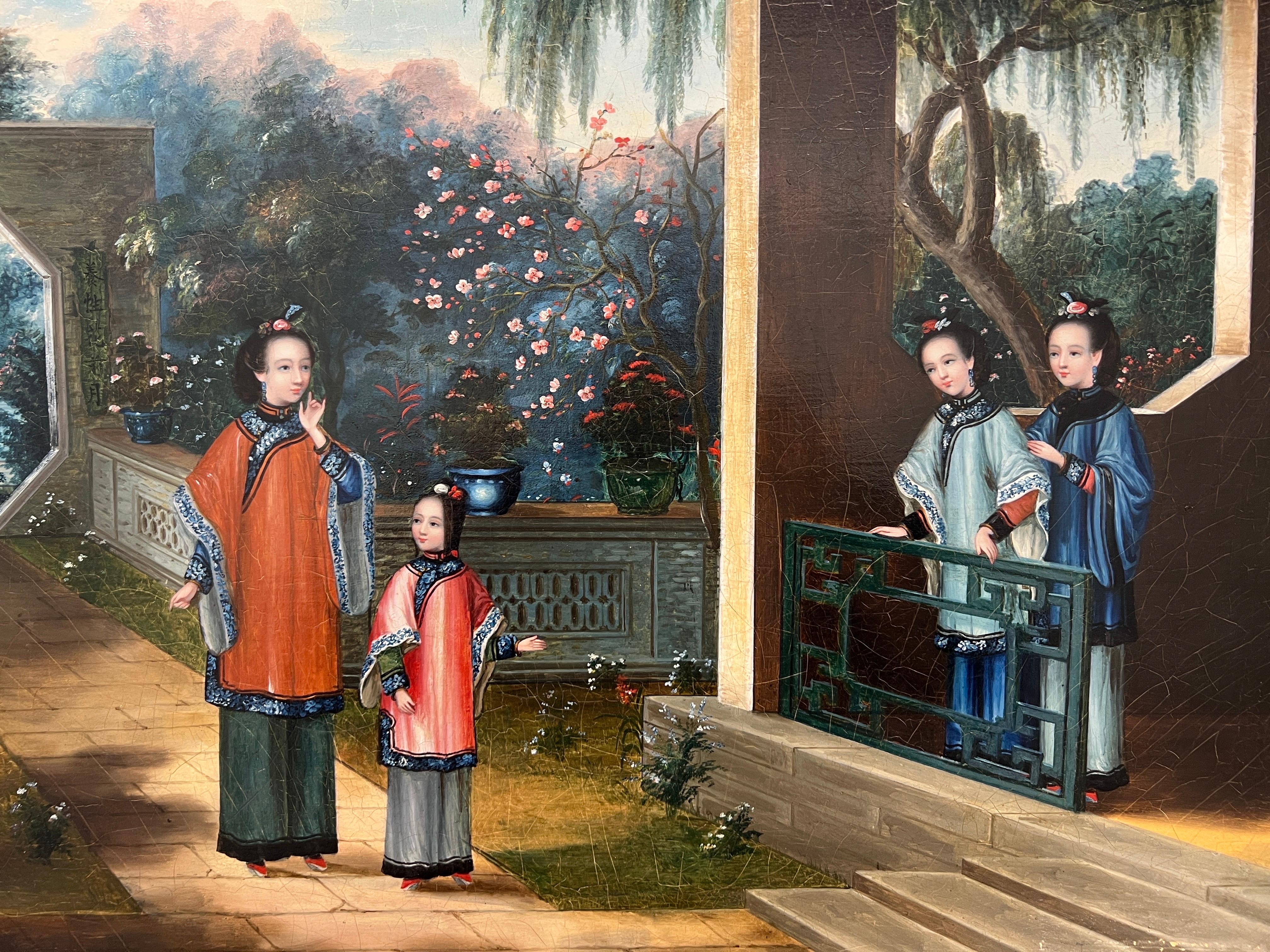 (4) Chinese Export Oil on Canvas Exterior Scenes C. 1840 National Gallery Prov. For Sale 3