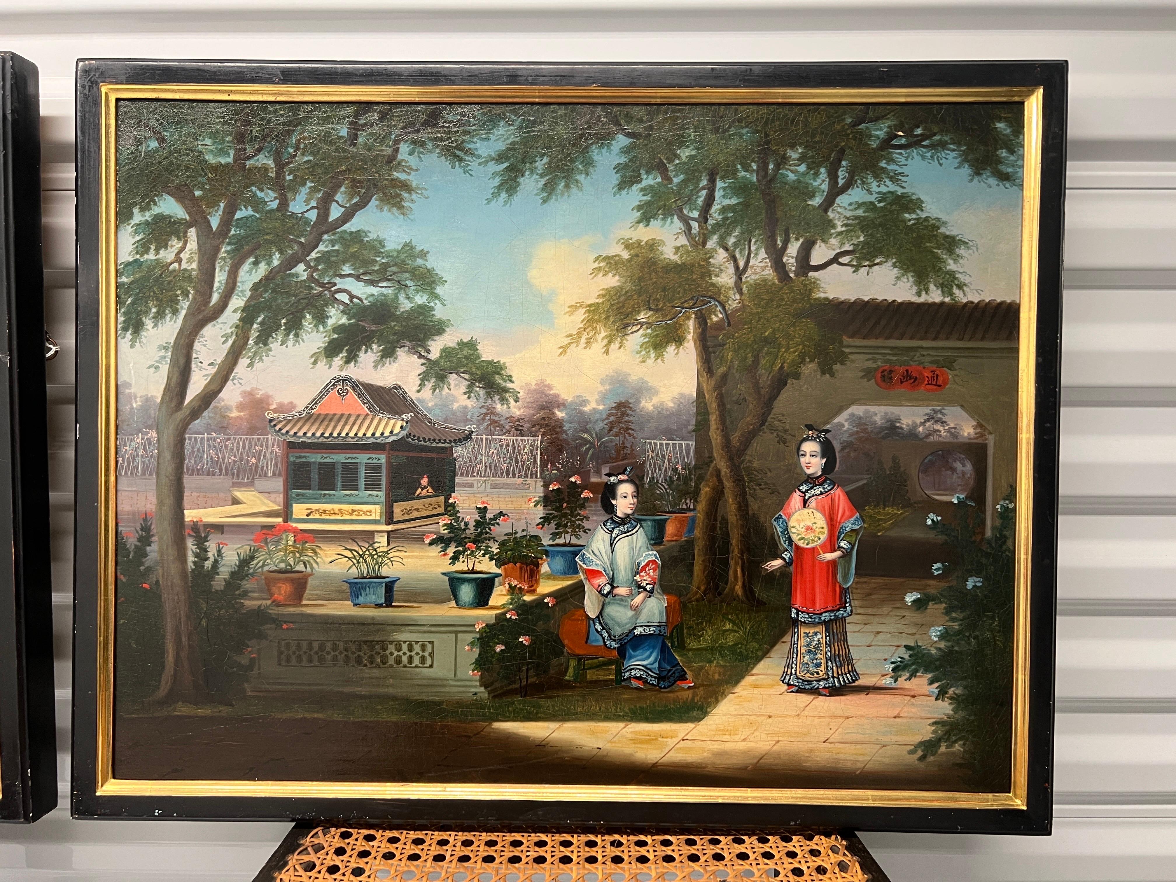 (4) Chinese Export Oil on Canvas Exterior Scenes C. 1840 National Gallery Prov. For Sale 4