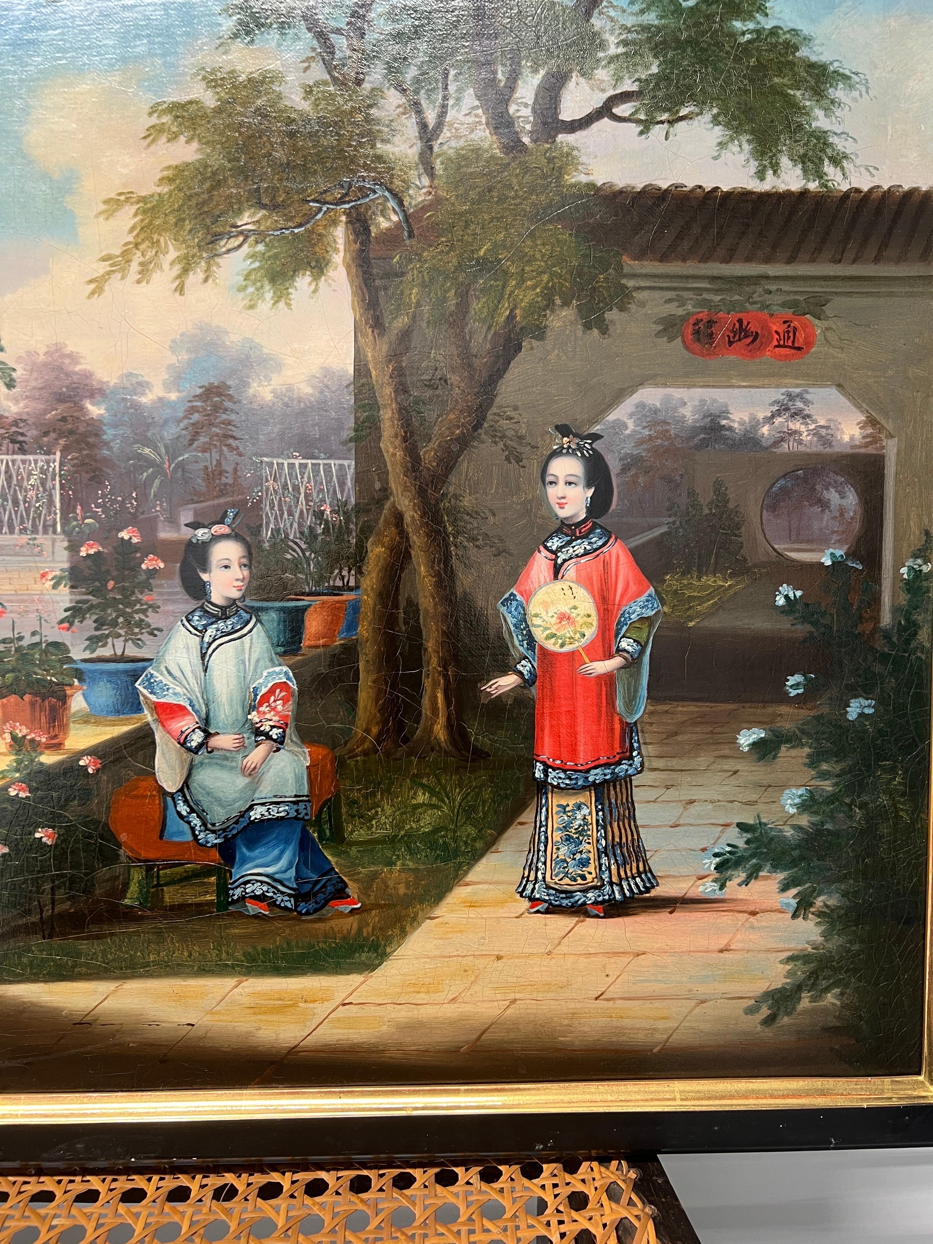 (4) Chinese Export Oil on Canvas Exterior Scenes C. 1840 National Gallery Prov. For Sale 5