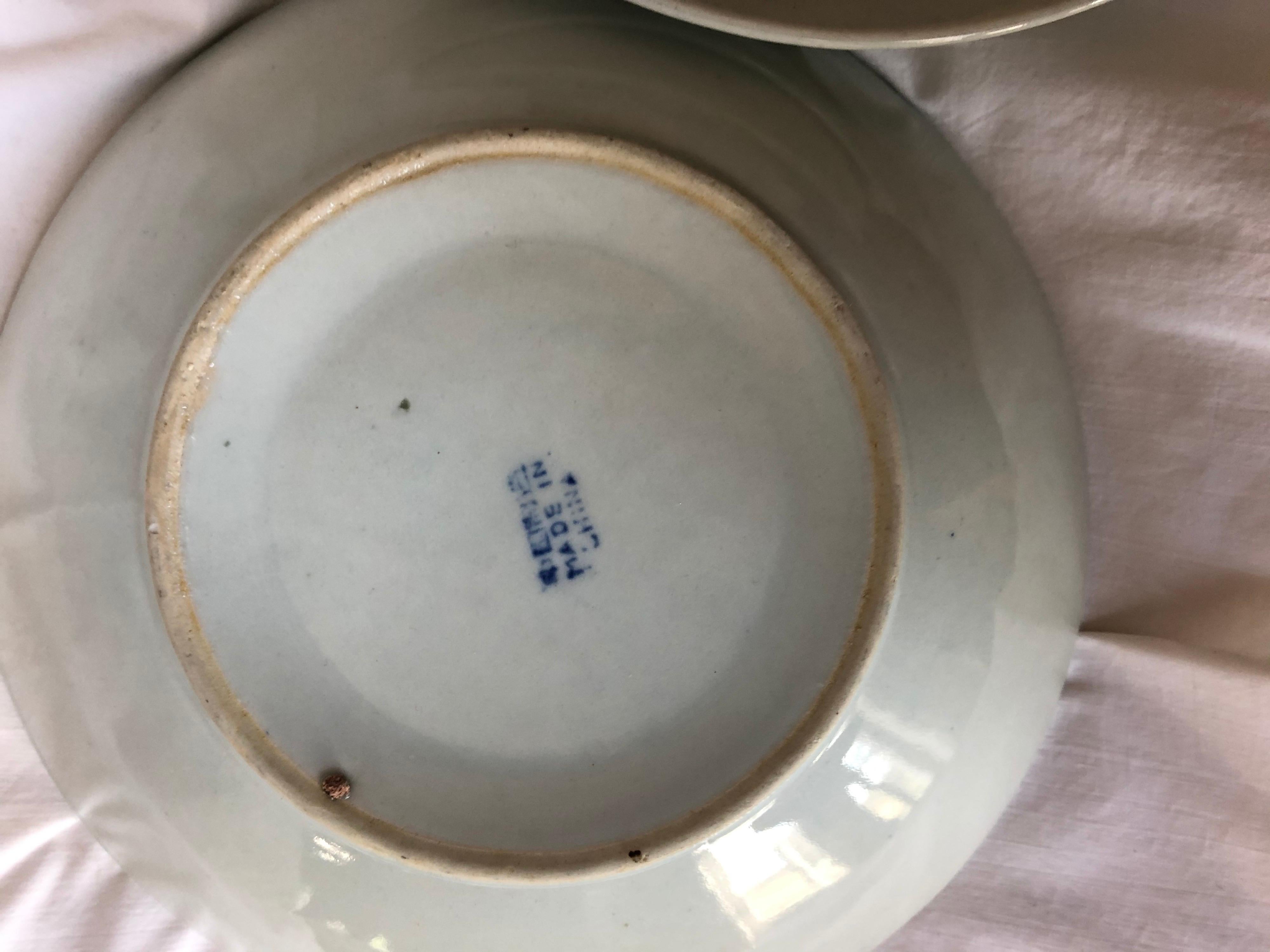 Chinoiserie 4 Chinese Vintage Cobalt Blue Koi Decorated Porcelain Soup Bowls