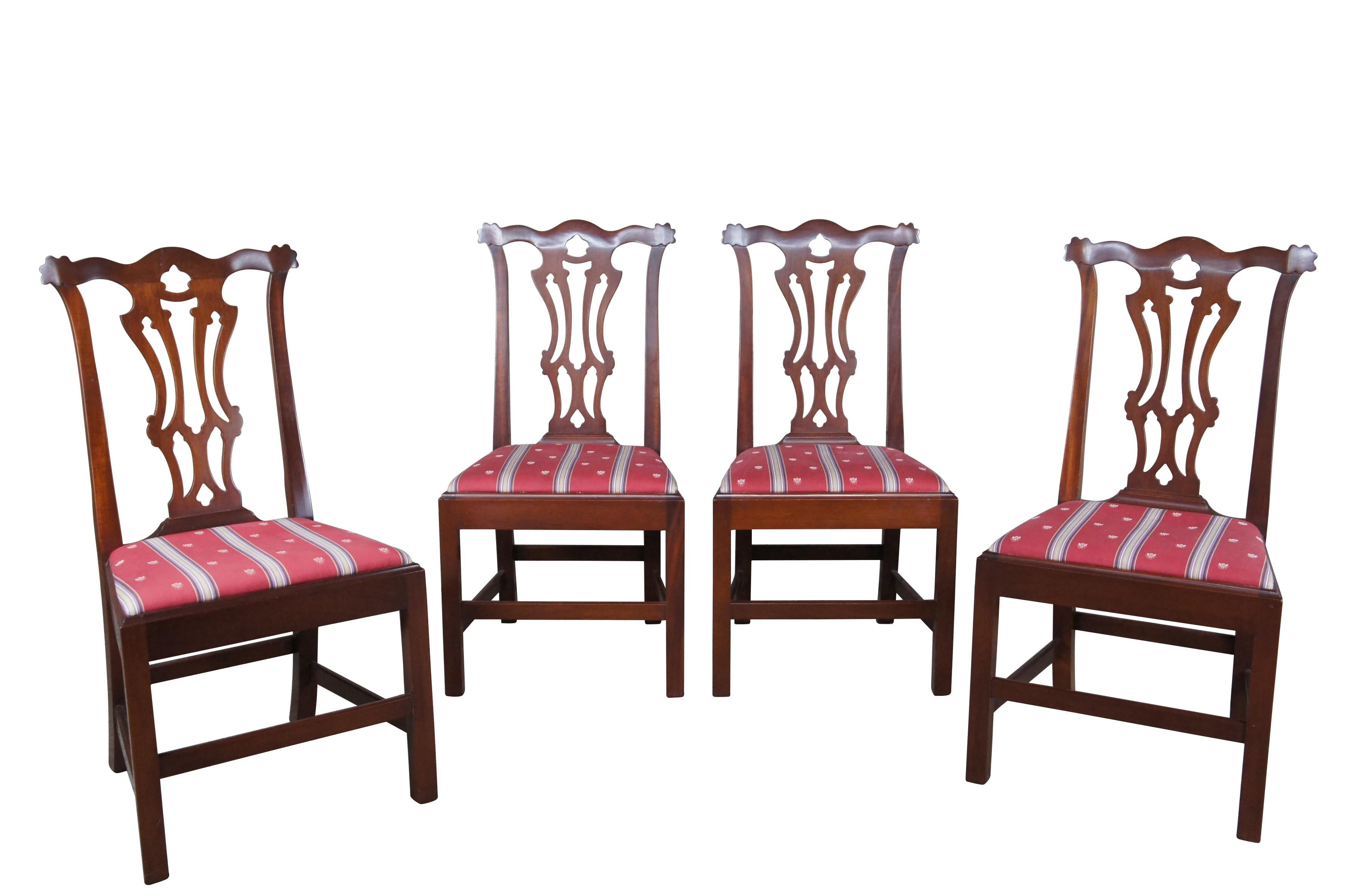 Set of four Vintage Chippendale style dining side chairs, circa second half 20th century. Made after the set originally found in Jefferson's Honeymoon Cottage in Monticello, Va. If you were to visit Monticello you would now find them in The South