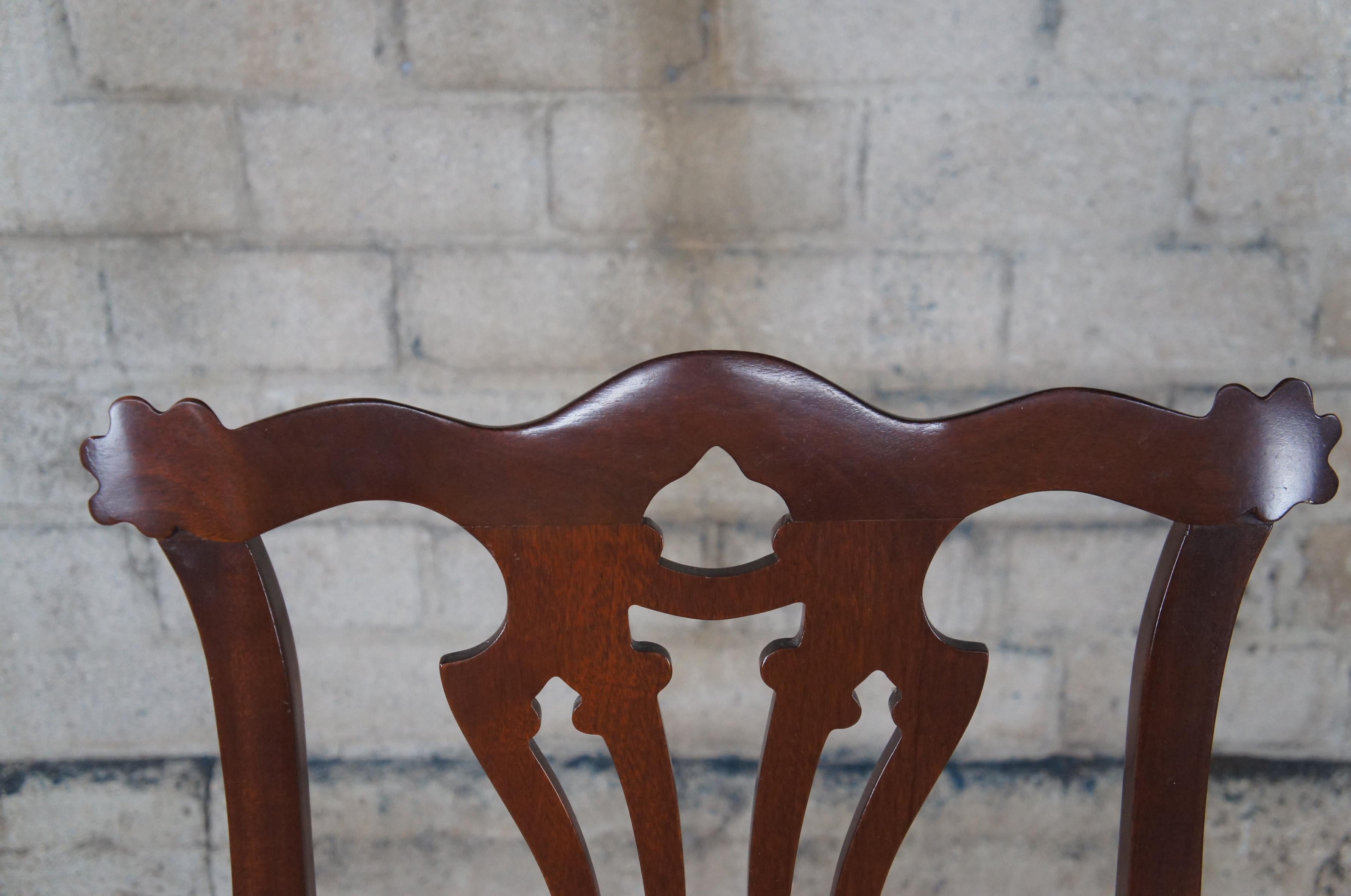 Upholstery 4 Chippendale Monticello Honeymoon Cottage Mahogany Pierced Back Dining Chairs For Sale