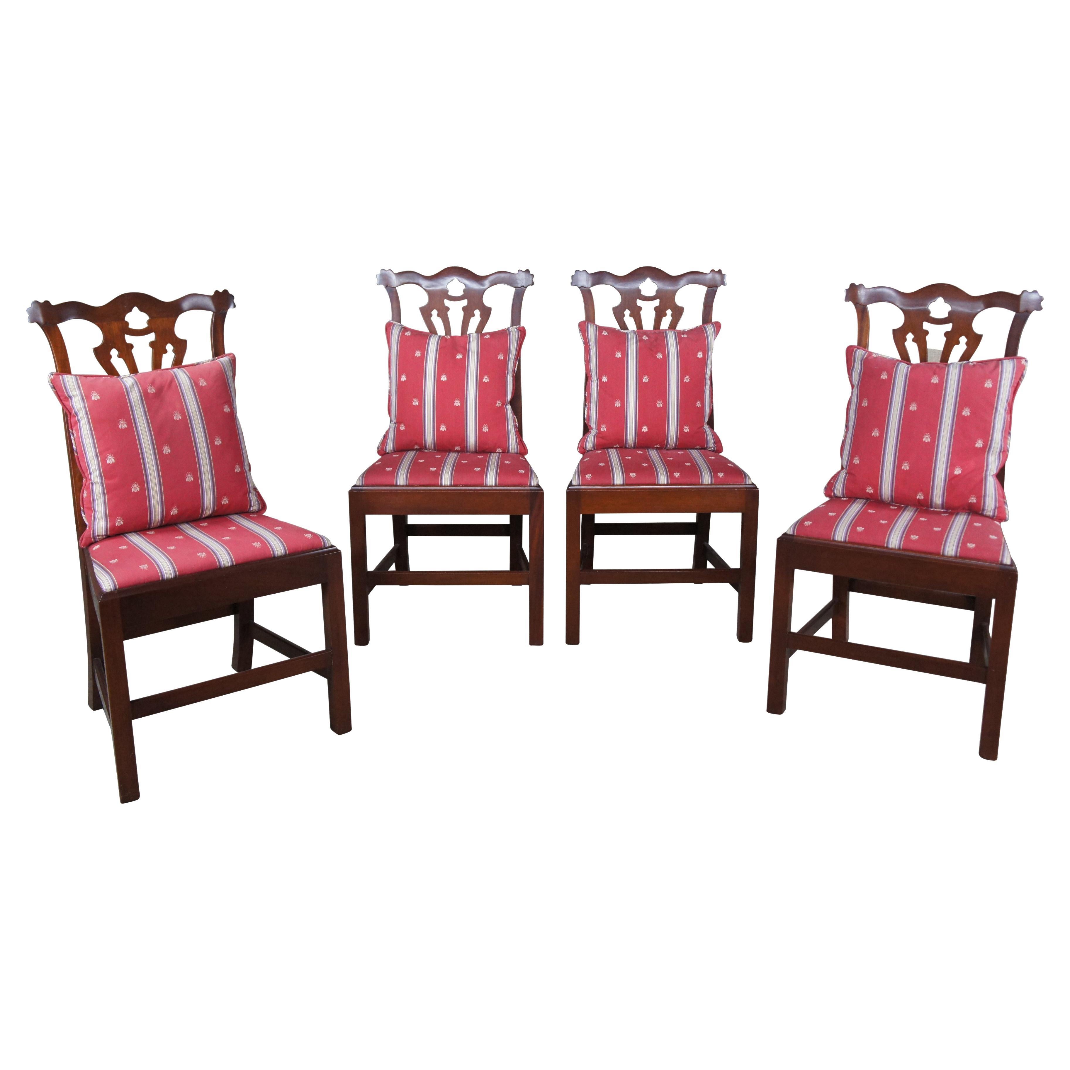 4 Chippendale Monticello Honeymoon Cottage Mahogany Pierced Back Dining Chairs For Sale