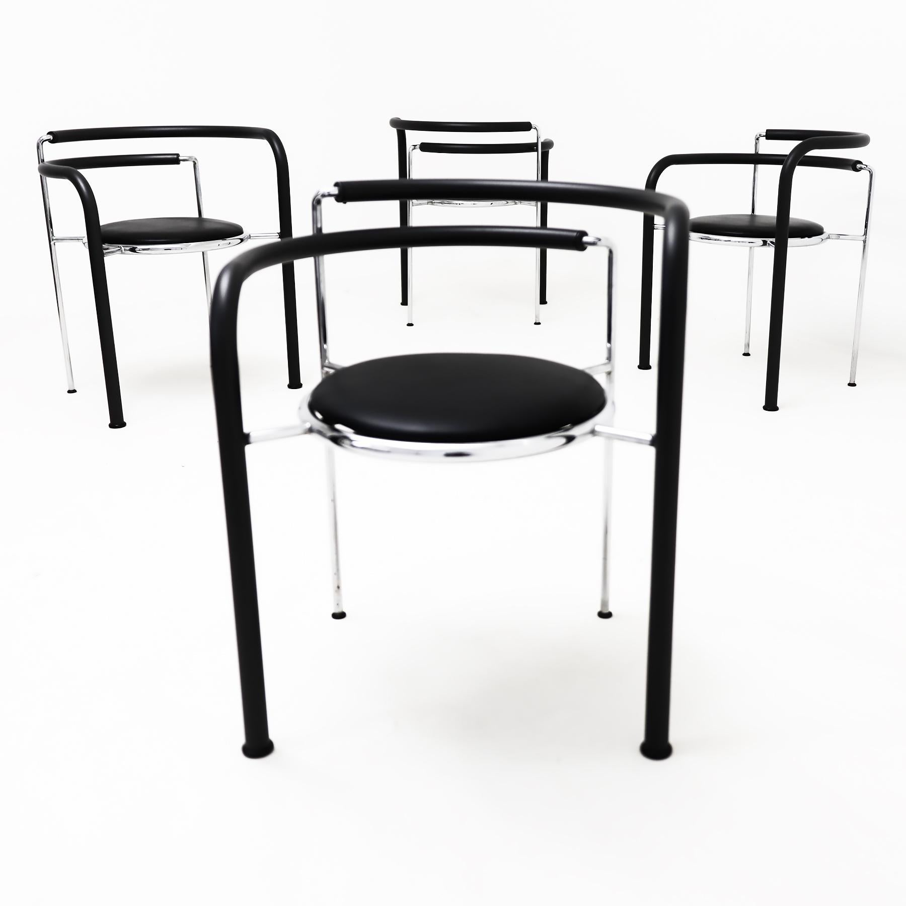 Late 20th Century 4 chrome and black leather Rud Thygesen and Johnny Sorensen Dark Horse chairs For Sale