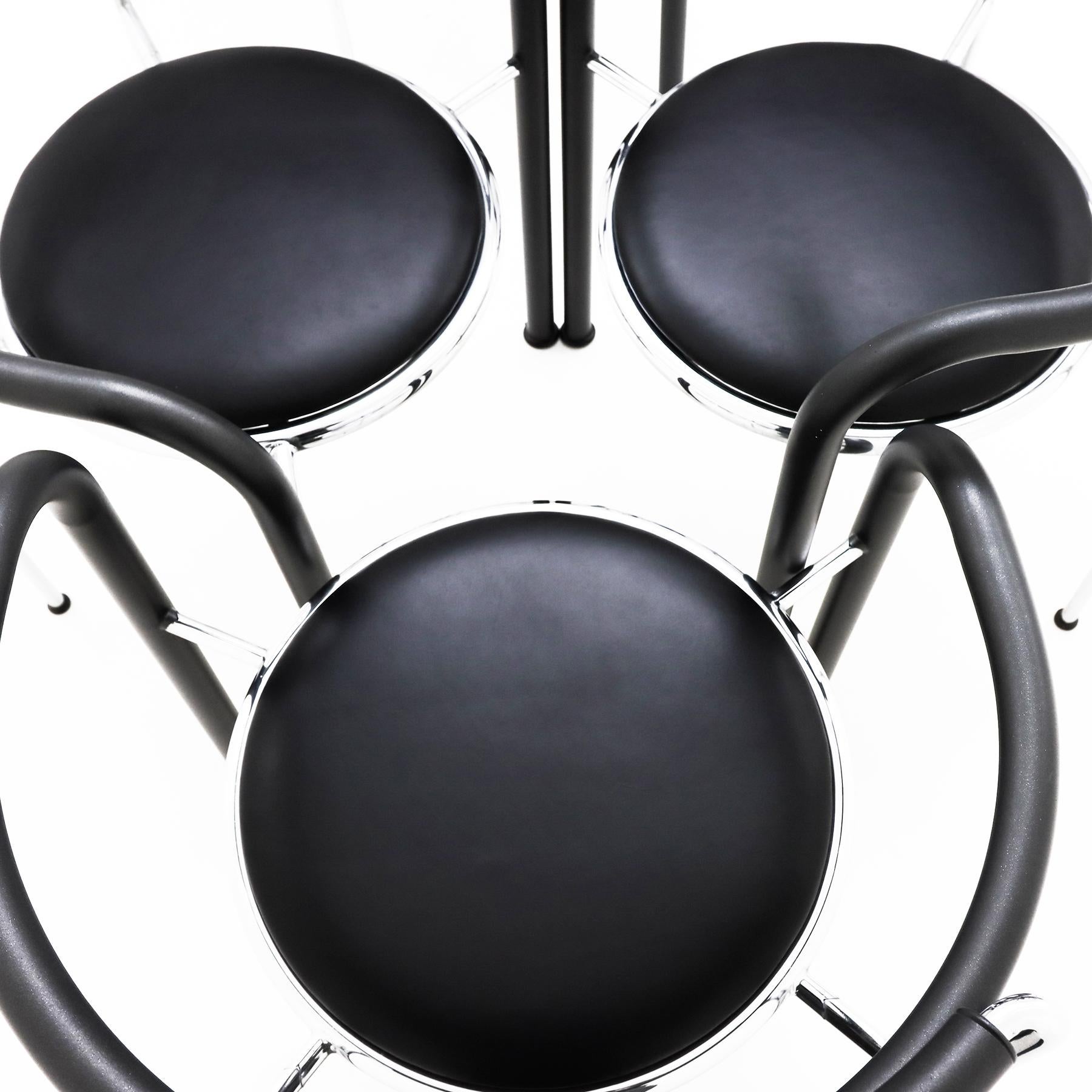 4 chrome and black leather Rud Thygesen and Johnny Sorensen Dark Horse chairs For Sale 1