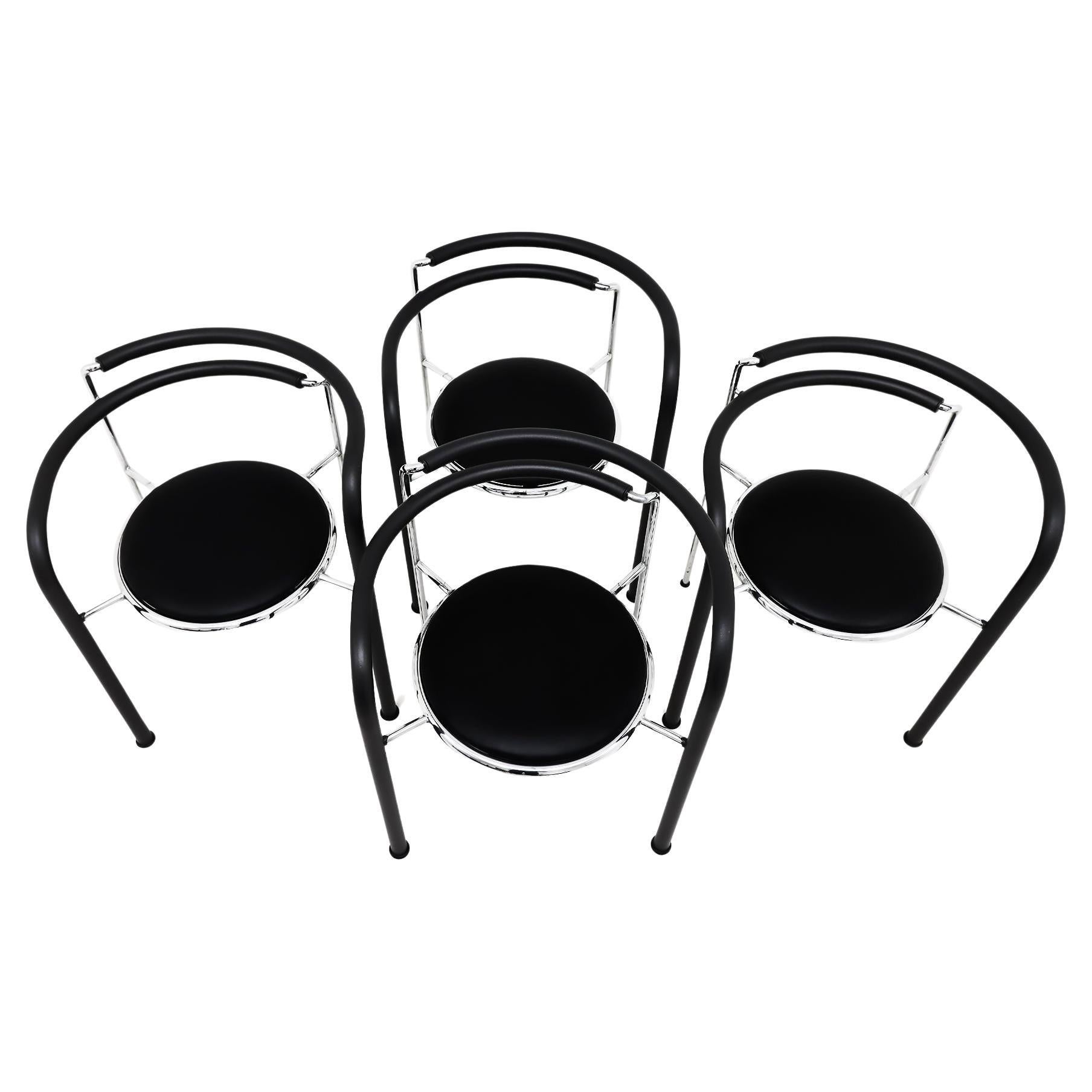 4 chrome and black leather Rud Thygesen and Johnny Sorensen Dark Horse chairs For Sale