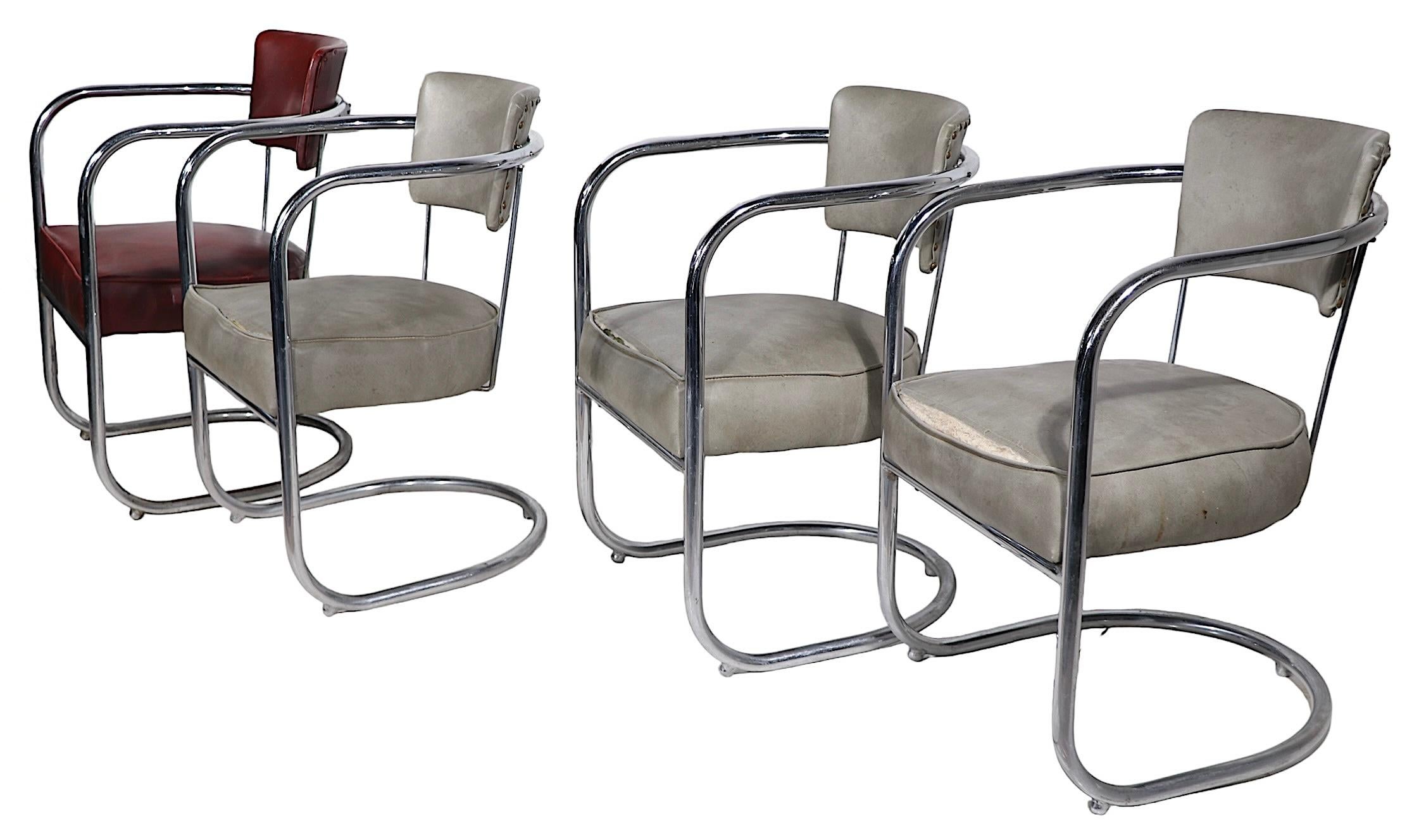 4 Chrome Art Deco Arm Chairs by Lloyd Furniture att. to Kem Weber c.1930's For Sale 6