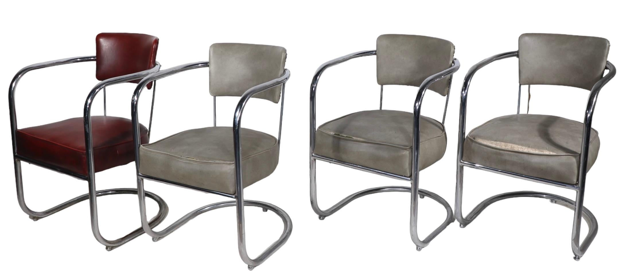 4 Chrome Art Deco Arm Chairs by Lloyd Furniture att. to Kem Weber c.1930's For Sale 9