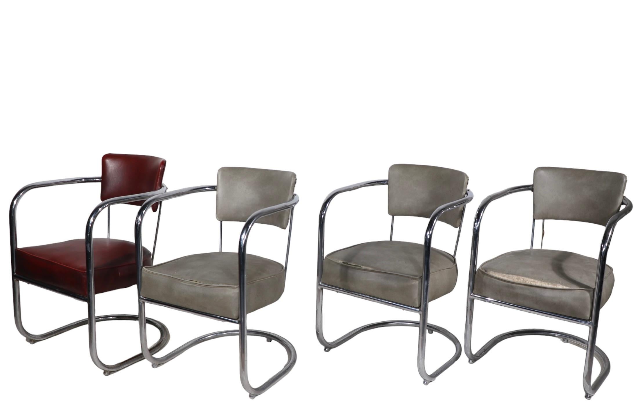 4 Chrome Art Deco Arm Chairs by Lloyd Furniture att. to Kem Weber c.1930's For Sale 10