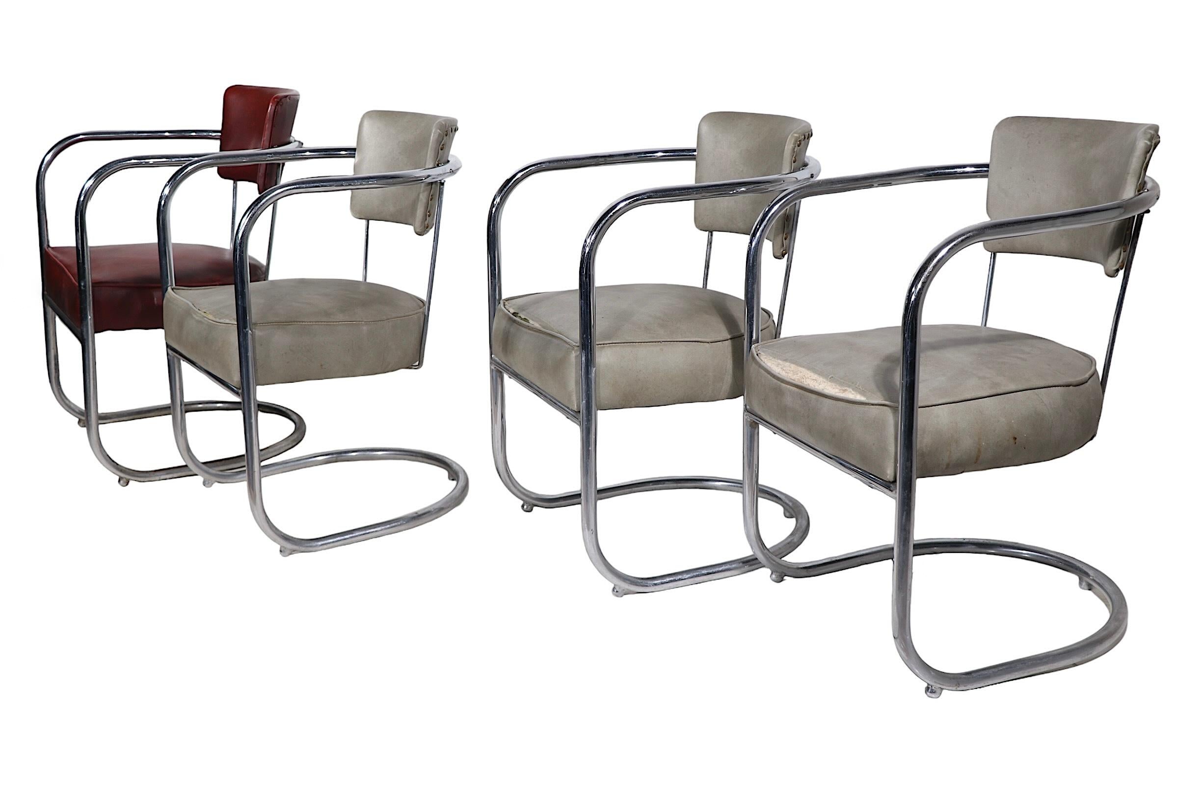 American 4 Chrome Art Deco Arm Chairs by Lloyd Furniture att. to Kem Weber c.1930's For Sale