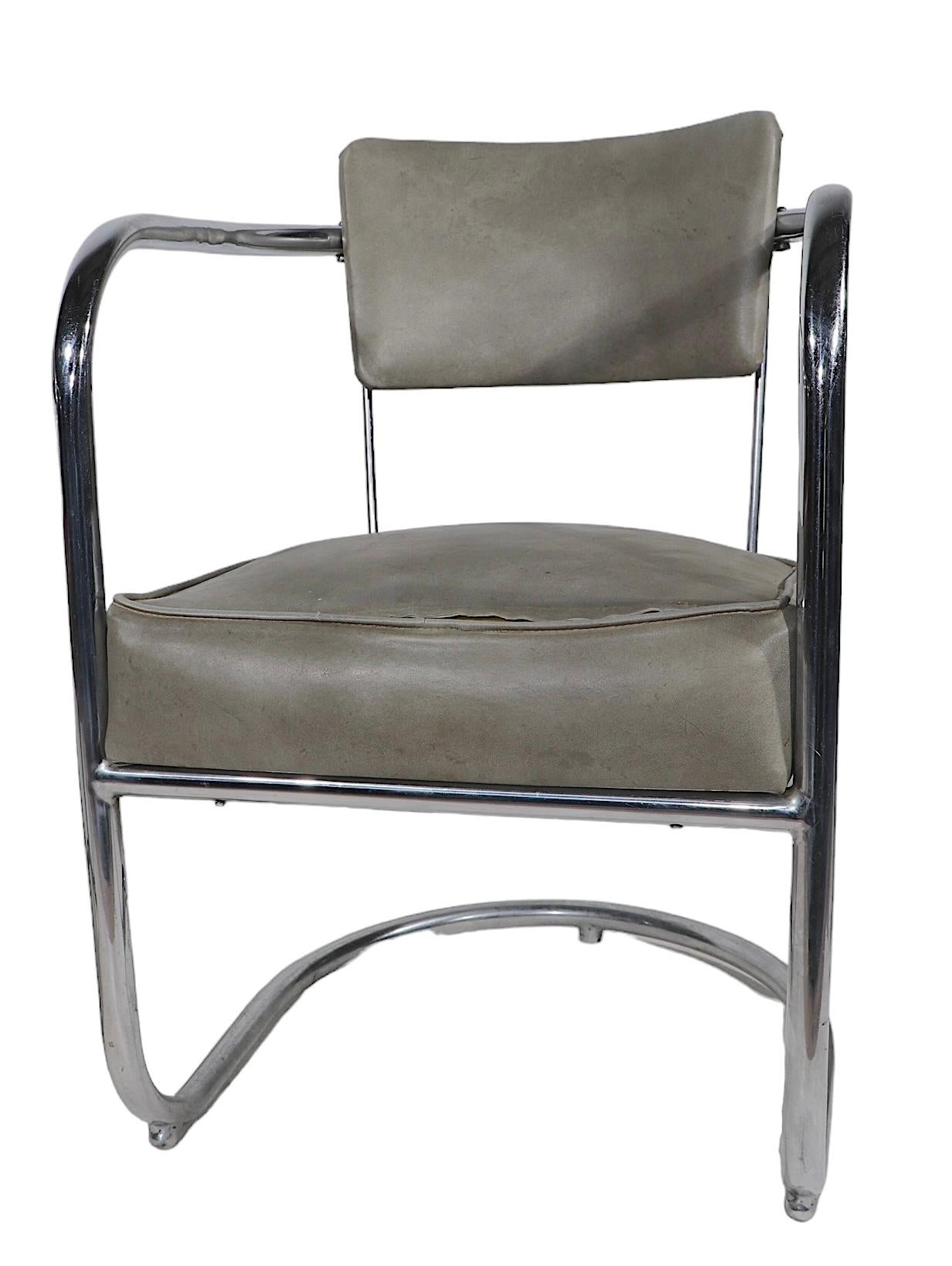 4 Chrome Art Deco Arm Chairs by Lloyd Furniture att. to Kem Weber c.1930's In Good Condition For Sale In New York, NY