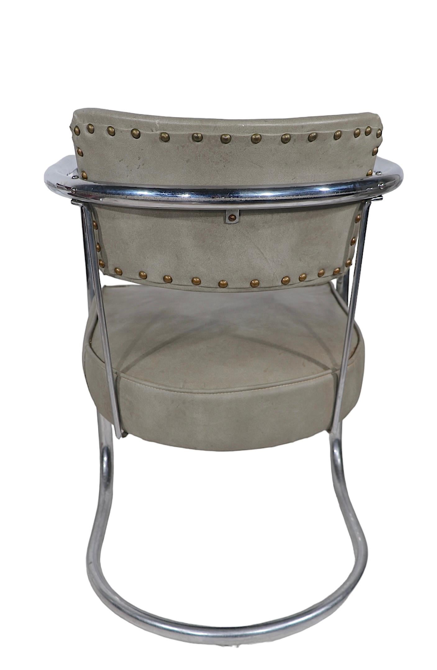 Naugahyde 4 Chrome Art Deco Arm Chairs by Lloyd Furniture att. to Kem Weber c.1930's For Sale