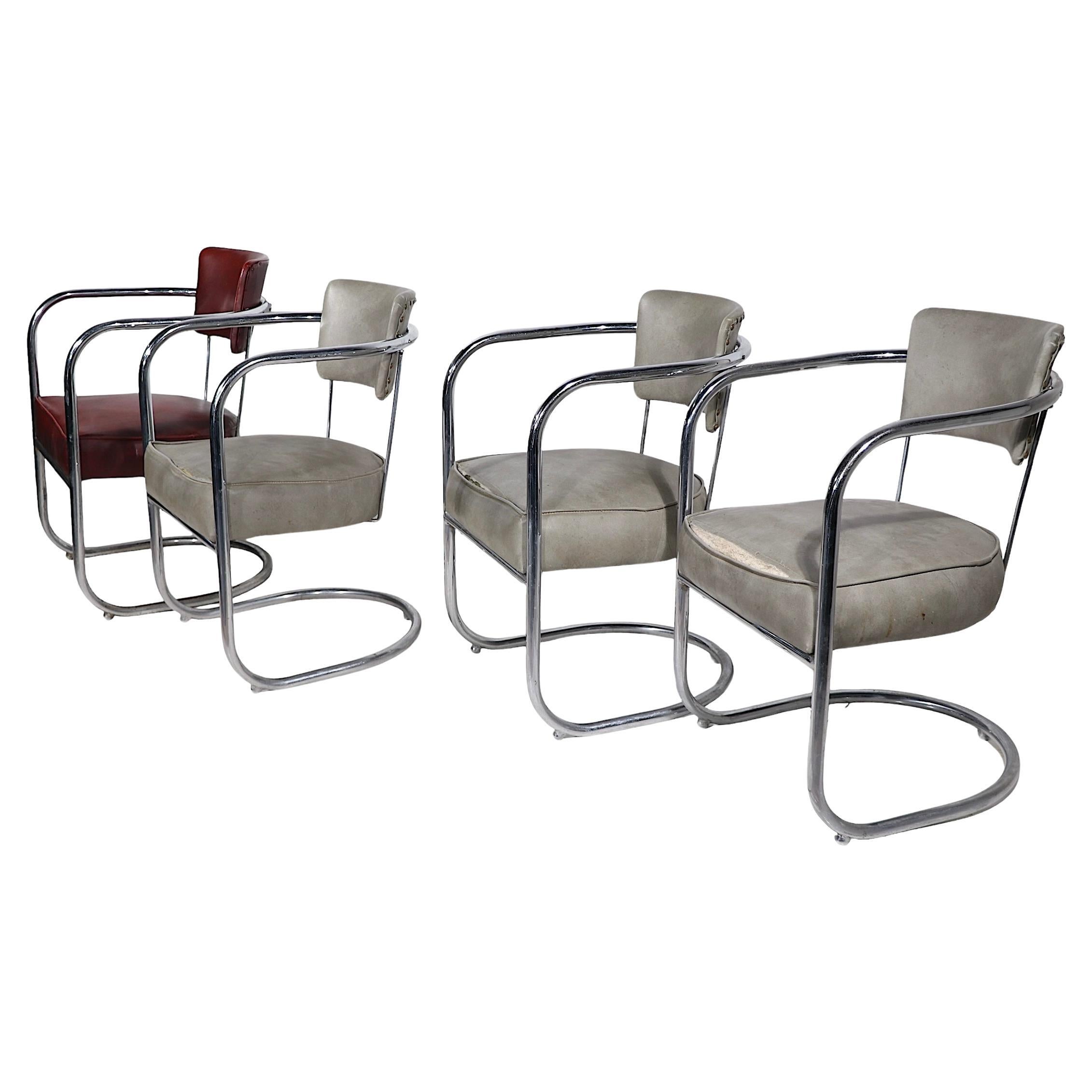 4 Chrome Art Deco Arm Chairs by Lloyd Furniture att. to Kem Weber c.1930's