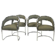 4 Chrome Cantilever Upholstered Chairs
