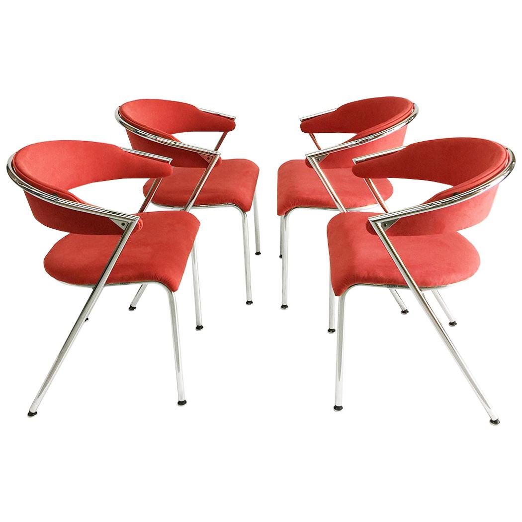4 Chrome Chairs by Lande, Netherlands, 1990s