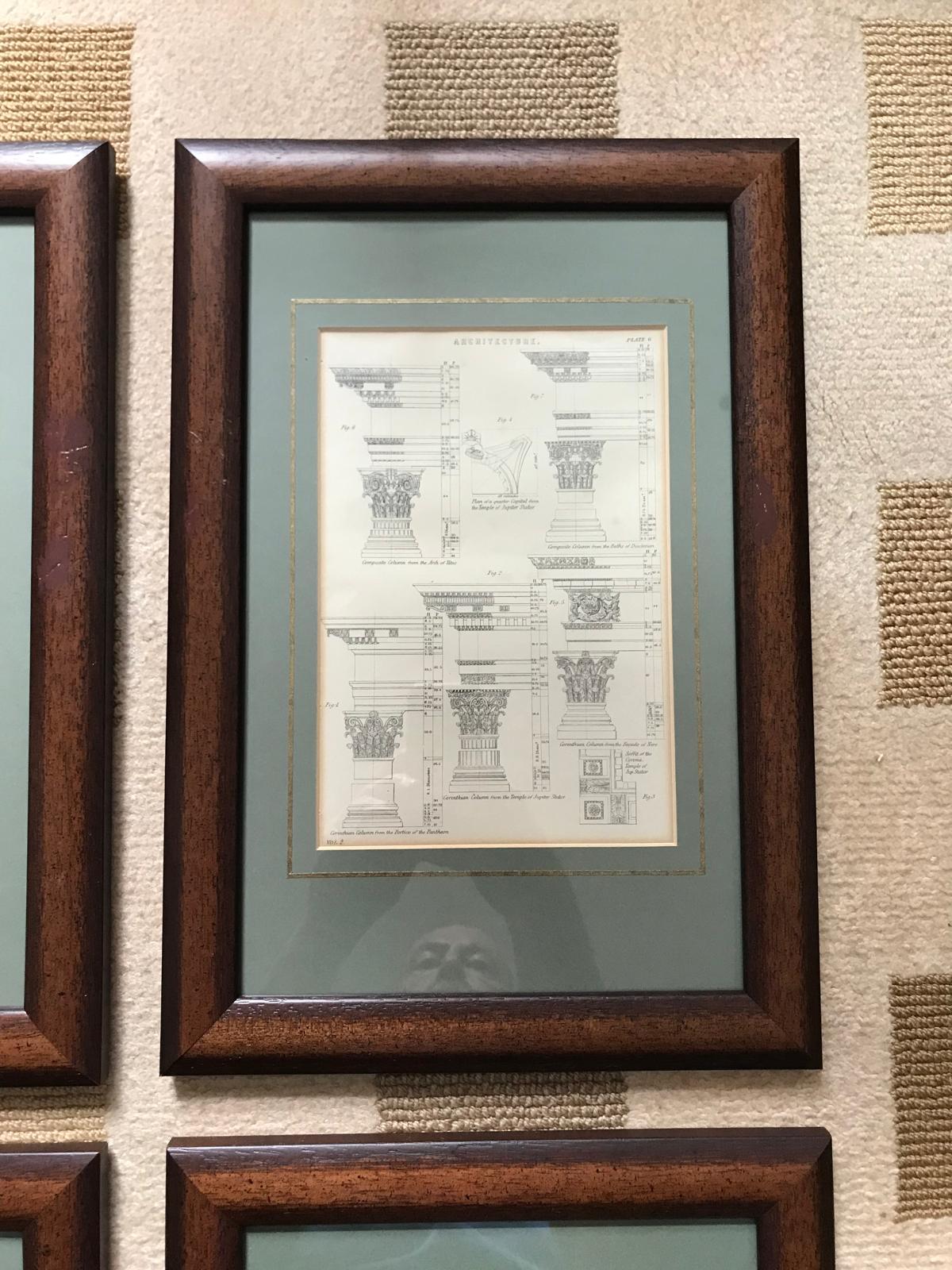 4 Classic Architectural Antique Prints from Steel Engravings dated 1850 Framed For Sale 2
