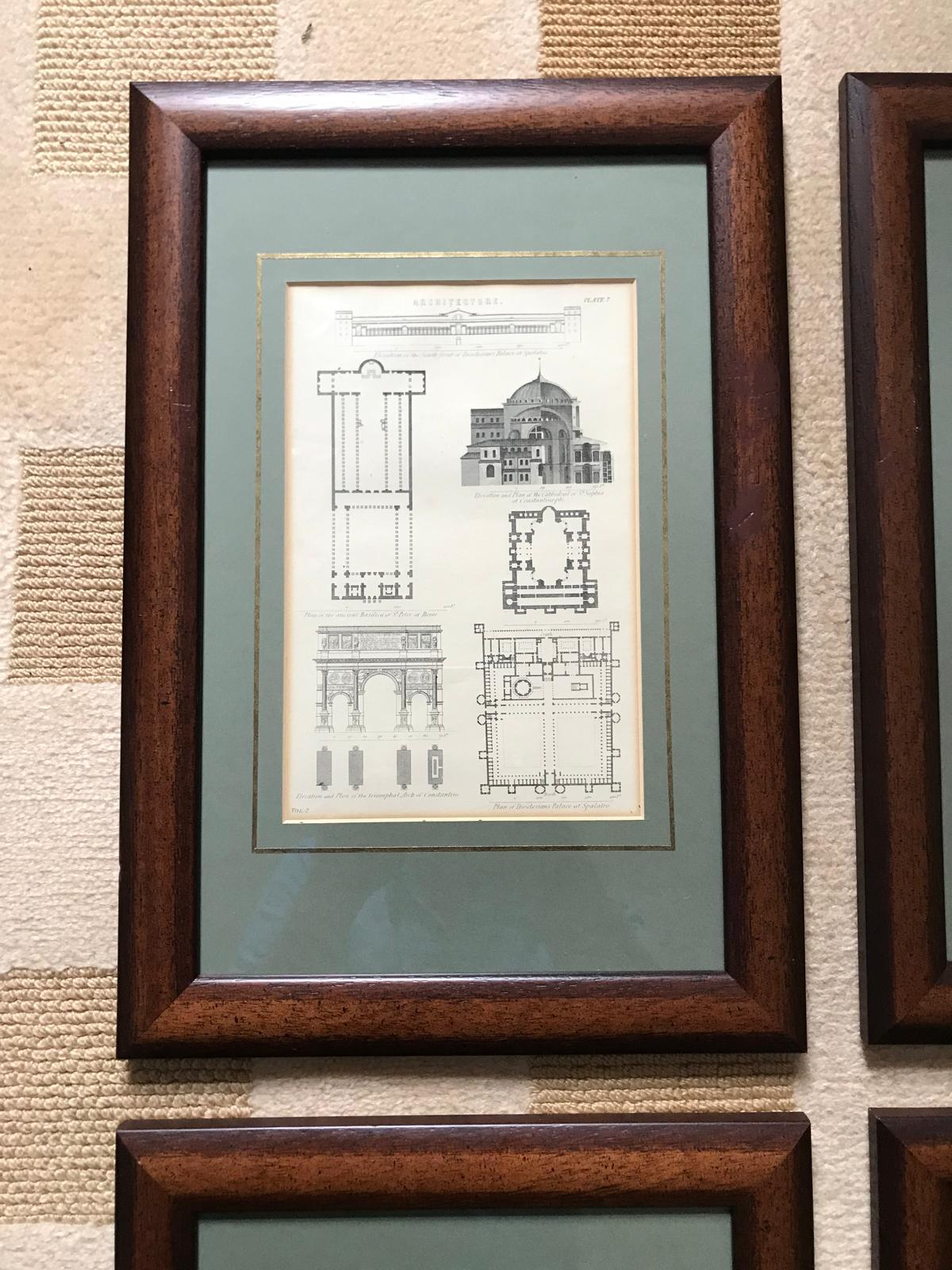 British 4 Classic Architectural Antique Prints from Steel Engravings dated 1850 Framed For Sale