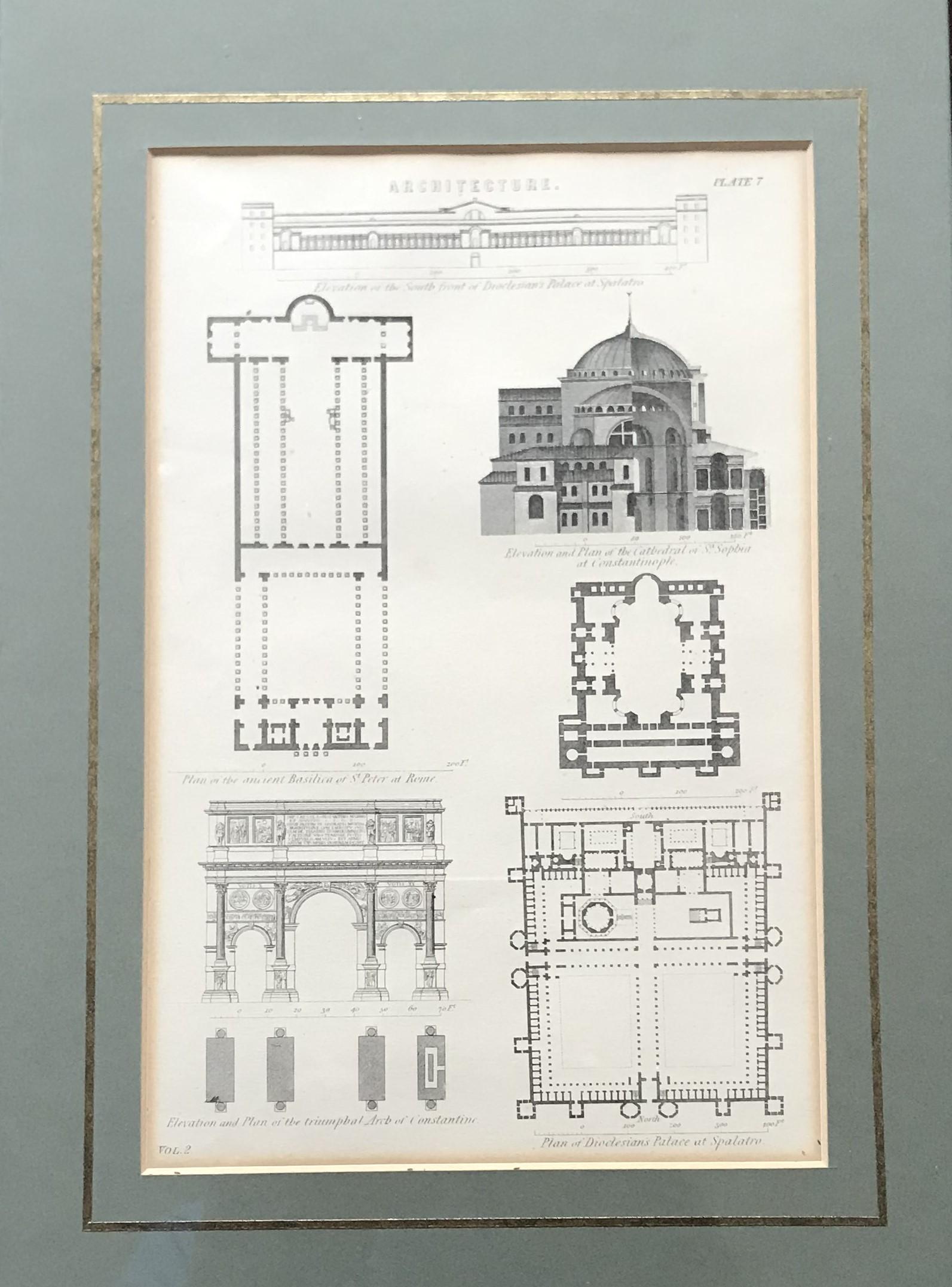 Hand-Crafted 4 Classic Architectural Antique Prints from Steel Engravings dated 1850 Framed For Sale