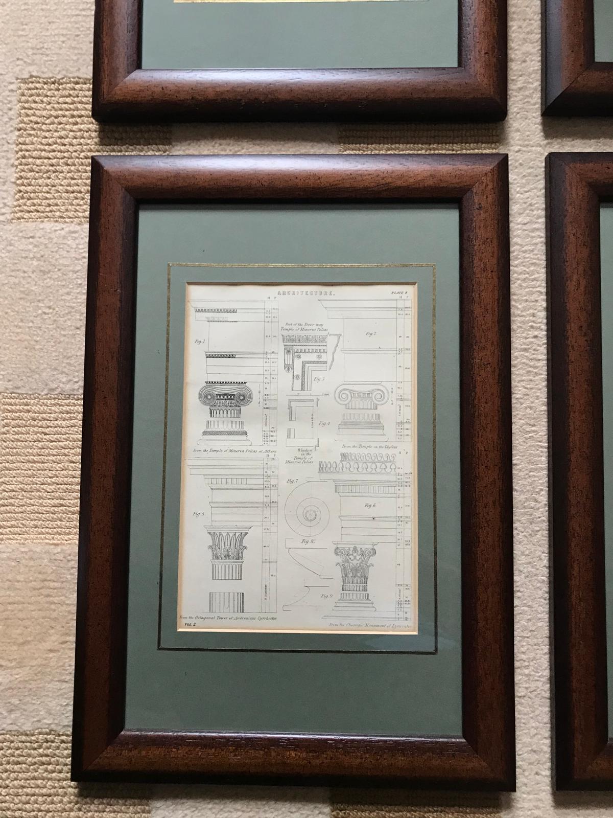 Mid-19th Century 4 Classic Architectural Antique Prints from Steel Engravings dated 1850 Framed For Sale