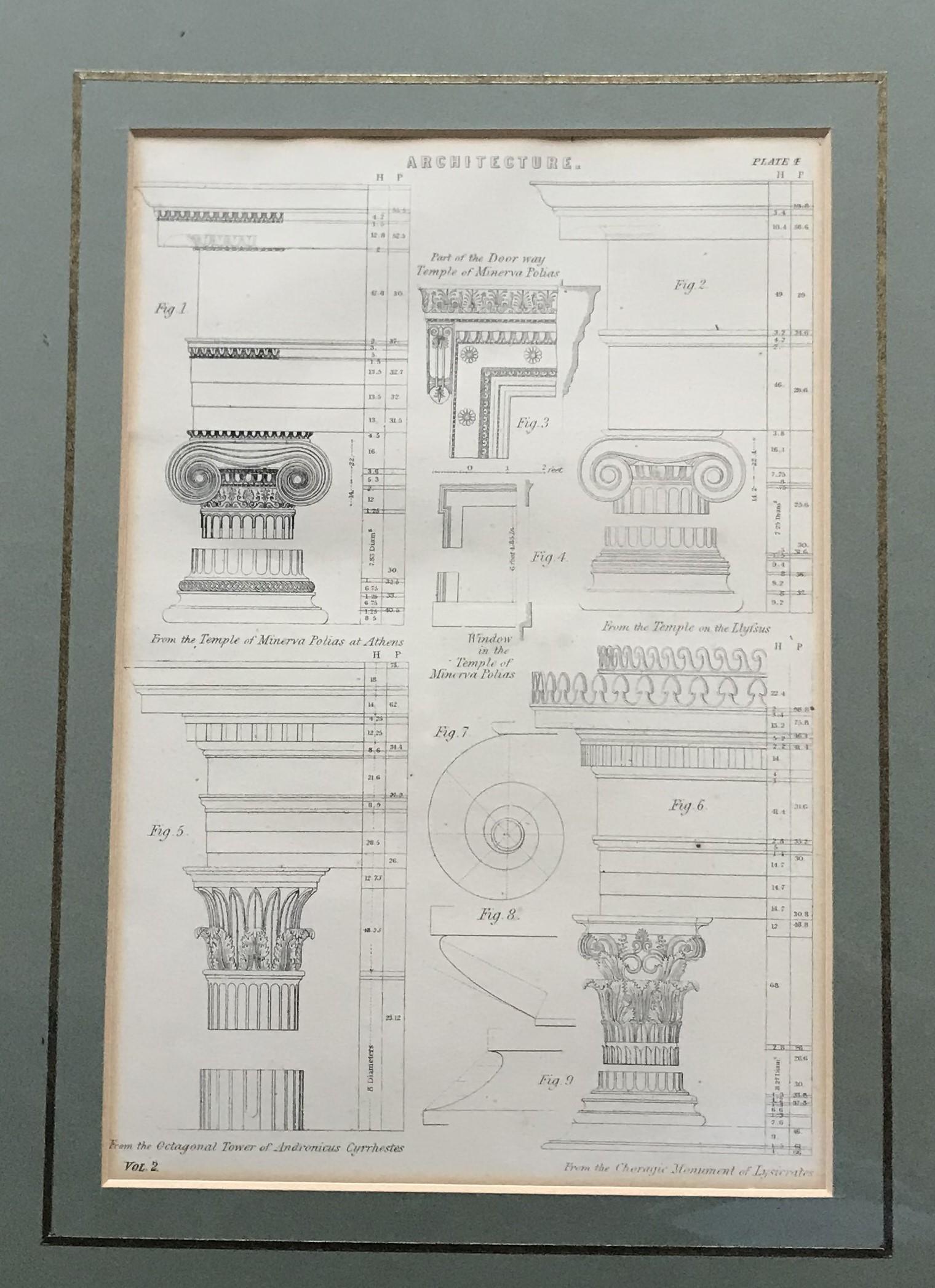Glass 4 Classic Architectural Antique Prints from Steel Engravings dated 1850 Framed For Sale