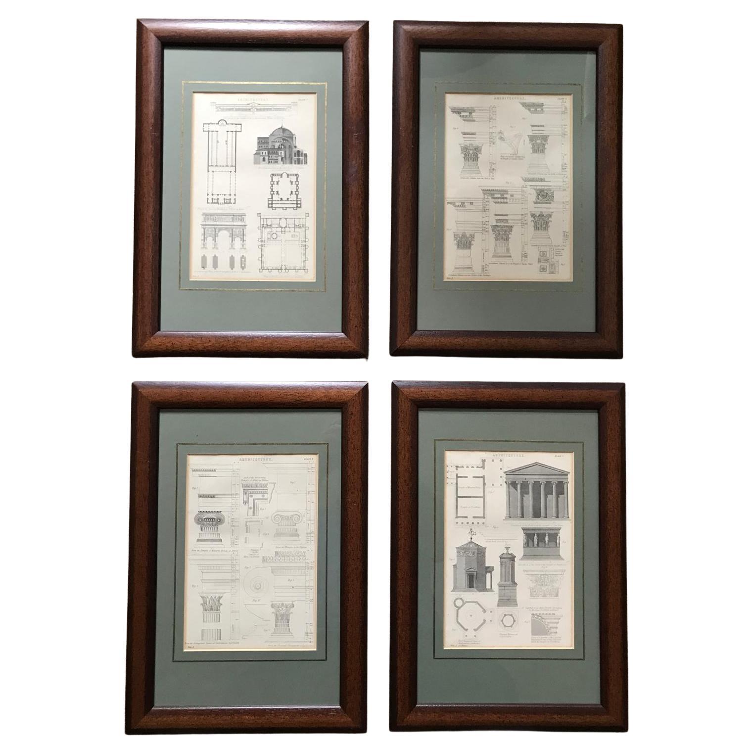 4 Classic Architectural Antique Prints from Steel Engravings dated 1850 Framed