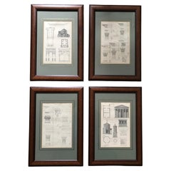 4 Classic Architectural Antique Prints from Steel Engravings dated 1850 Framed