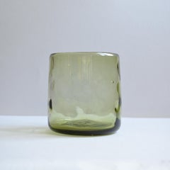 4 Cocktail Tumblers Green Handblown Organic Irregular Shape Glasses