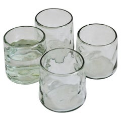 4 Cocktail Tumblers, Handblown Organic Irregular Shape 100% Recycled Glass