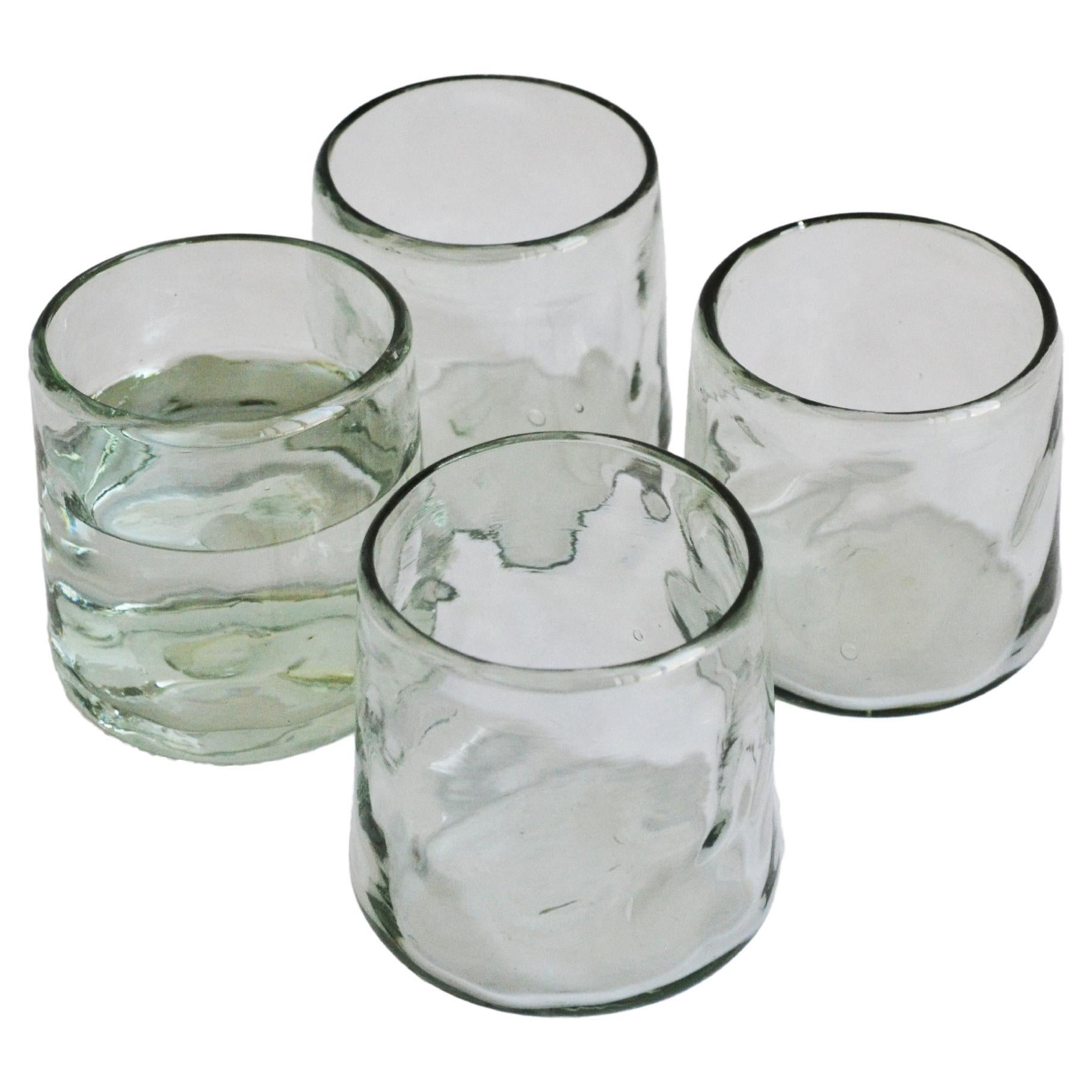 4 Cocktail Tumblers, Handblown Organic Irregular Shape Glasses 100% Recycled  For Sale