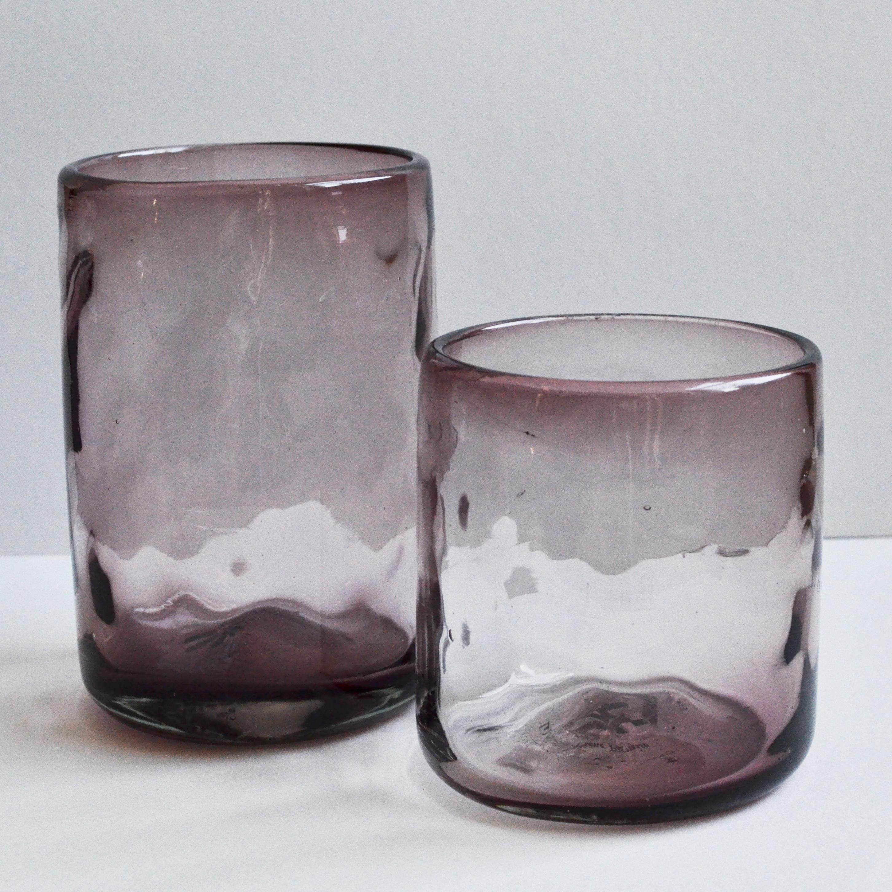Contemporary 4 Cocktail Tumblers Pink Handblown Organic Irregular Shape Glasses  For Sale