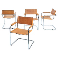4 cognacfarbene Sattelleder-Freischwinger Bauhaus s 34 b 34 Stühle, 1970er Jahre