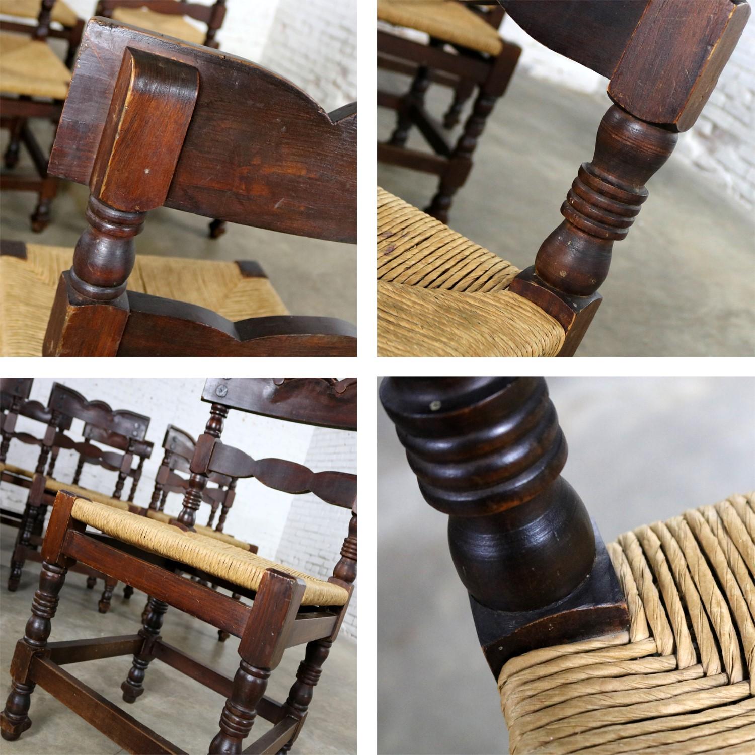 4 Colonial Style Dining Chairs with Rush Seats Stamped Hecho en Mexico 2