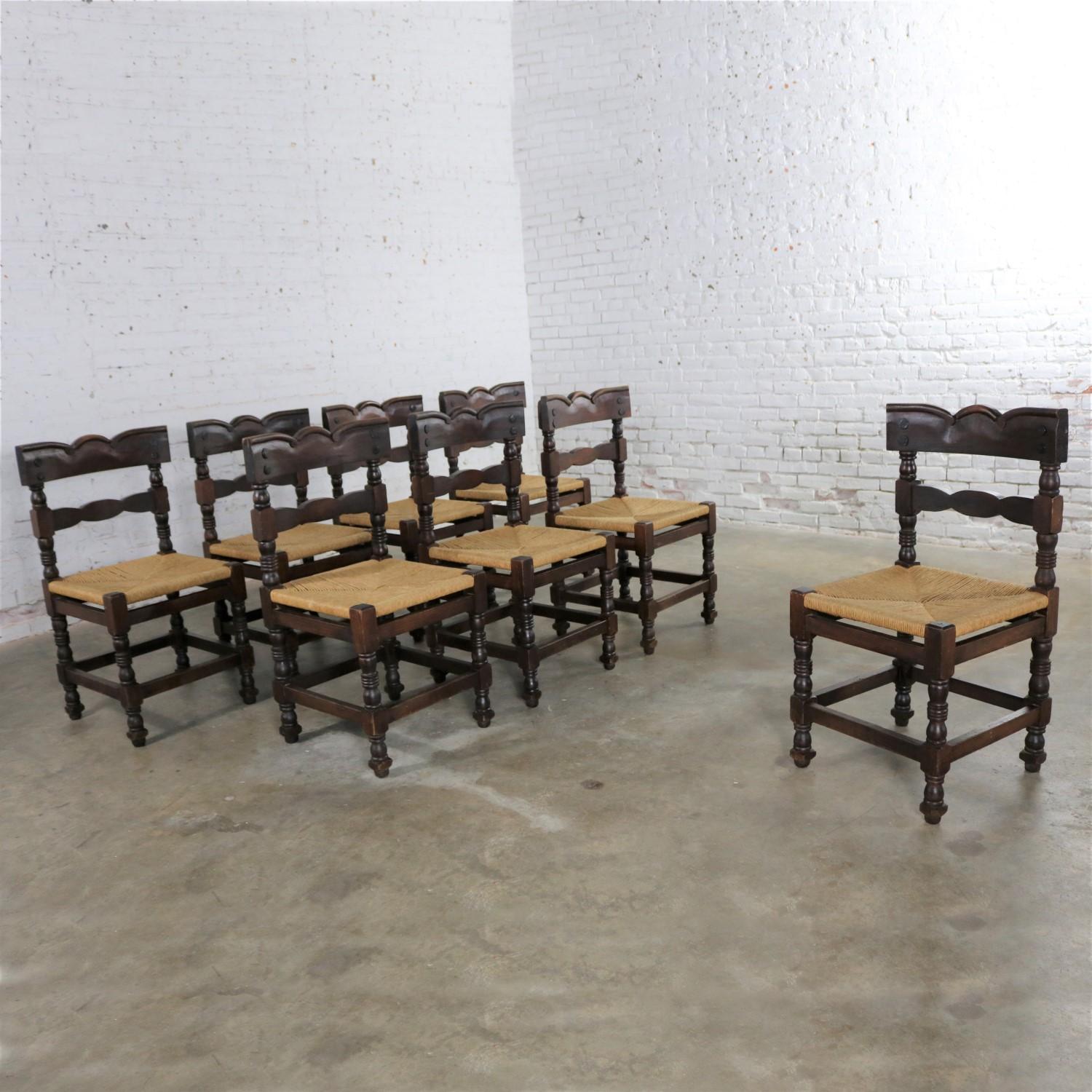 Spanish Colonial 4 Colonial Style Dining Chairs with Rush Seats Stamped Hecho en Mexico