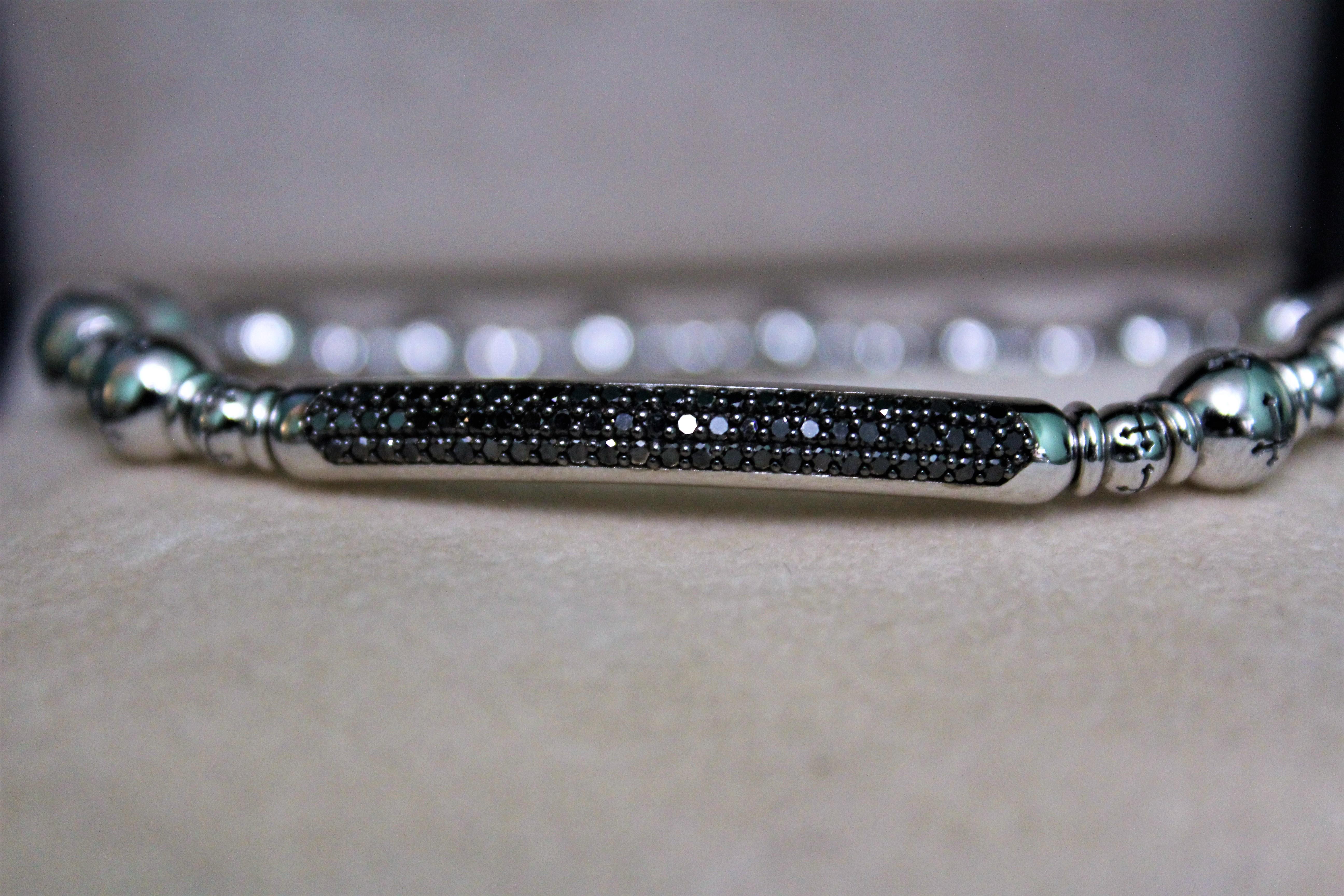 4 Colour 18k Gold Beaded Bracelets with 2.80Ct Black Diamonds 1837 Florence New For Sale 11