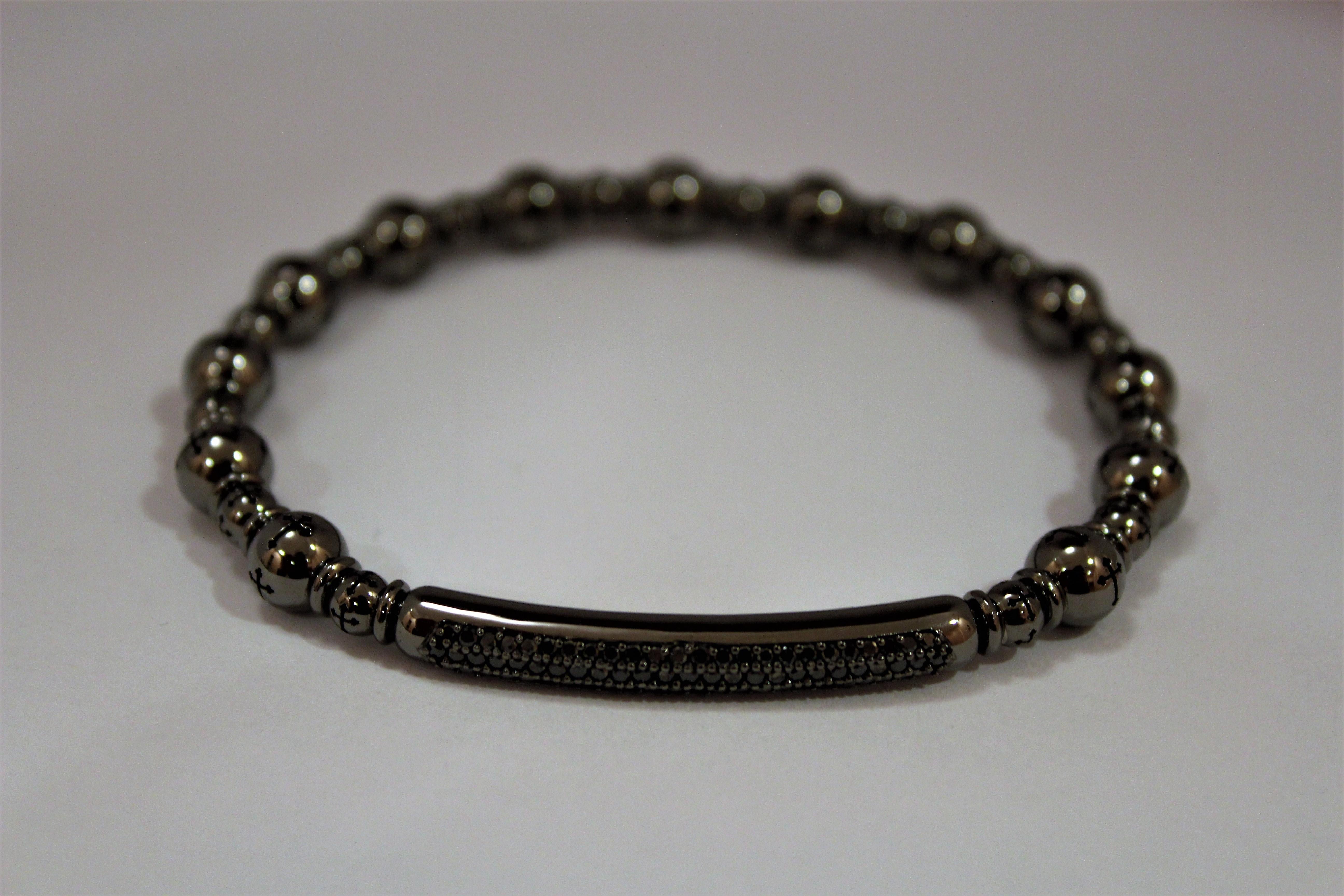 4 Colour 18k Gold Beaded Bracelets with 2.80Ct Black Diamonds 1837 Florence New For Sale 13