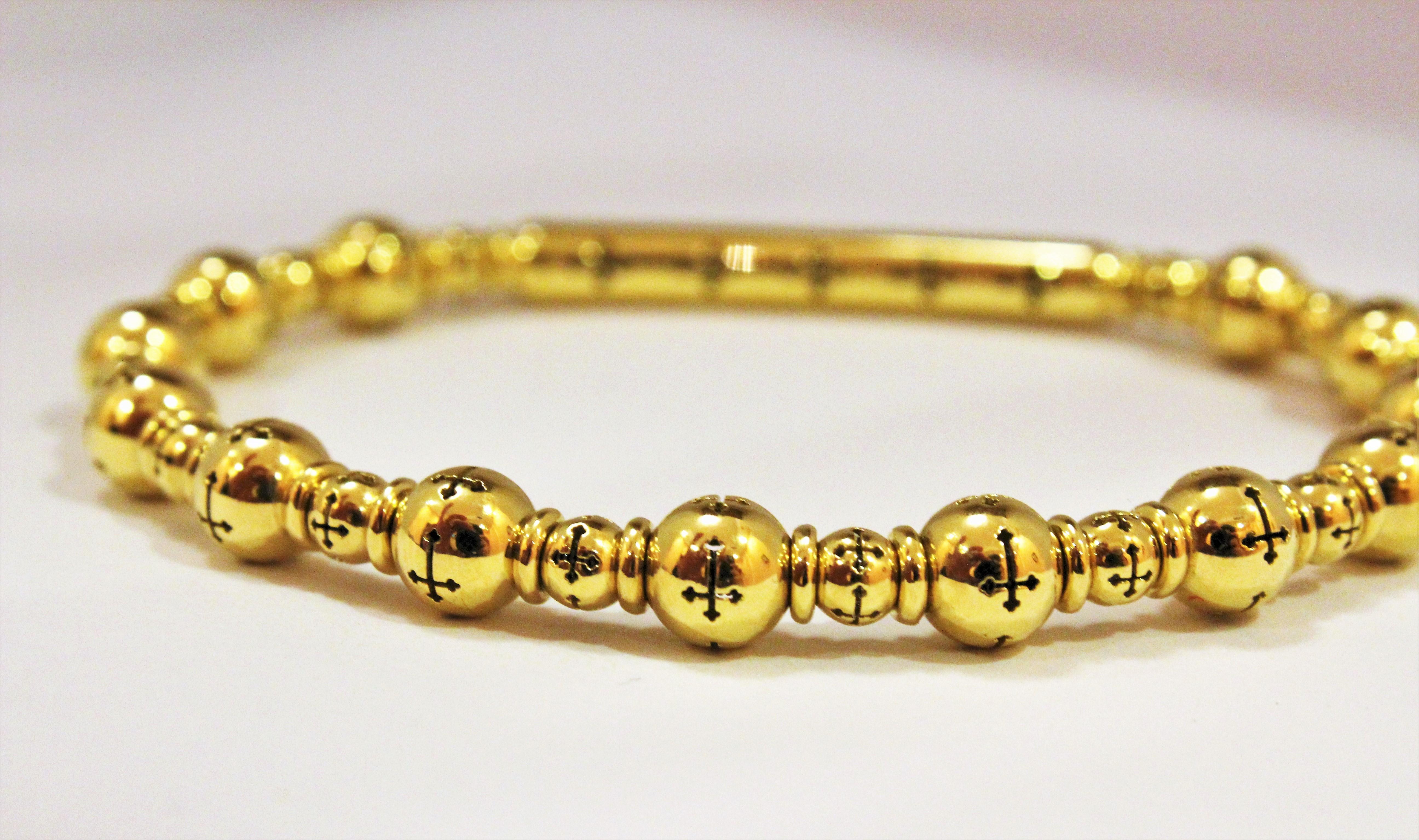 Round Cut 4 Colour 18k Gold Beaded Bracelets with 2.80Ct Black Diamonds 1837 Florence New For Sale