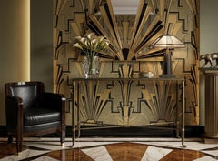 4 Console tables Style Art Deco 1930, egyptian motif, France, Bronze and glass
