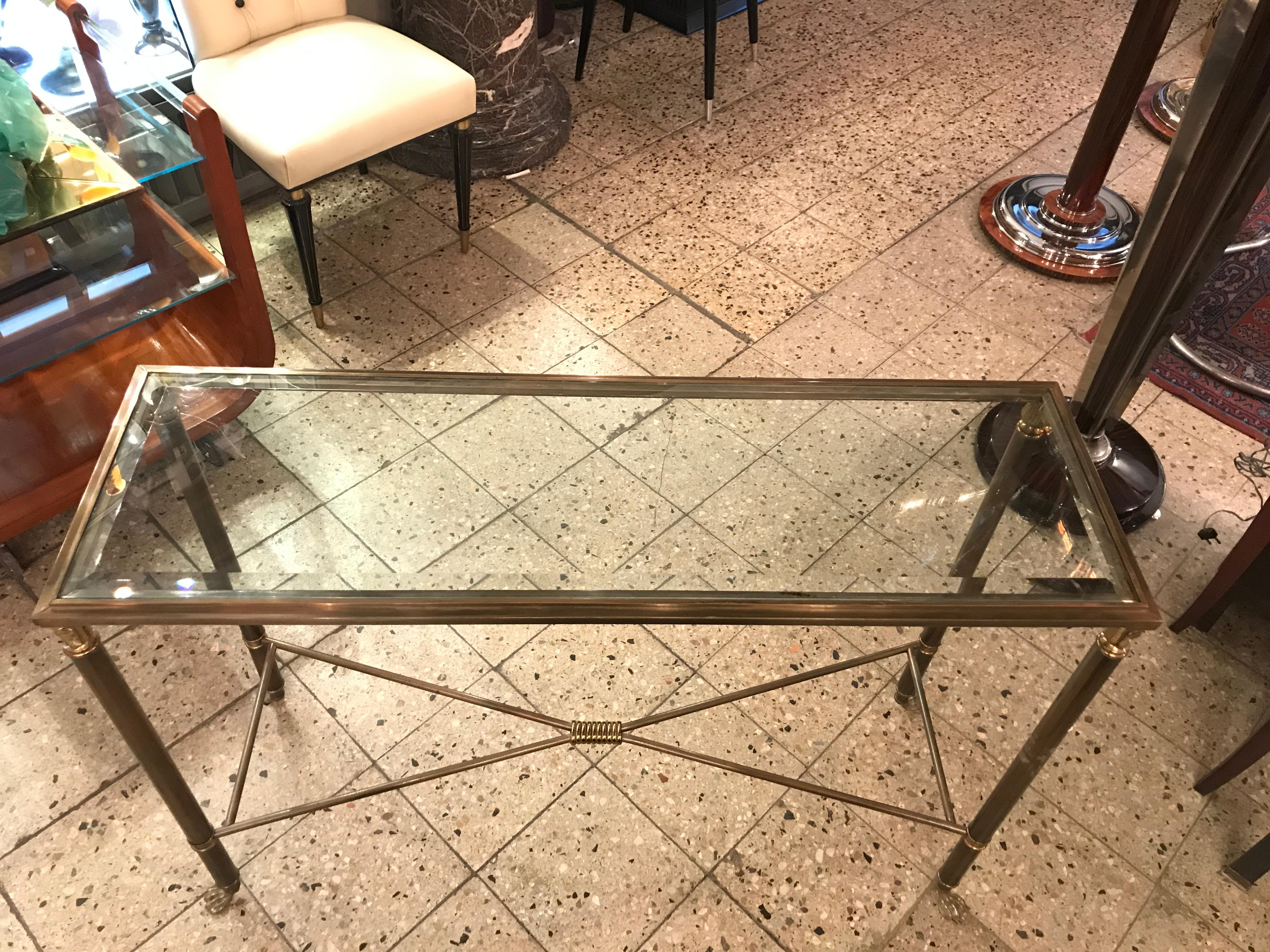 4 Consolle Stile Art Deco 1930, motivo egiziano, Francia, Bronzo e vetro in vendita 6