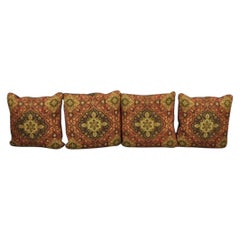 (4) Contemporary Mediterranean Red and Brown Tapestry Faux Leather Throw Pillows