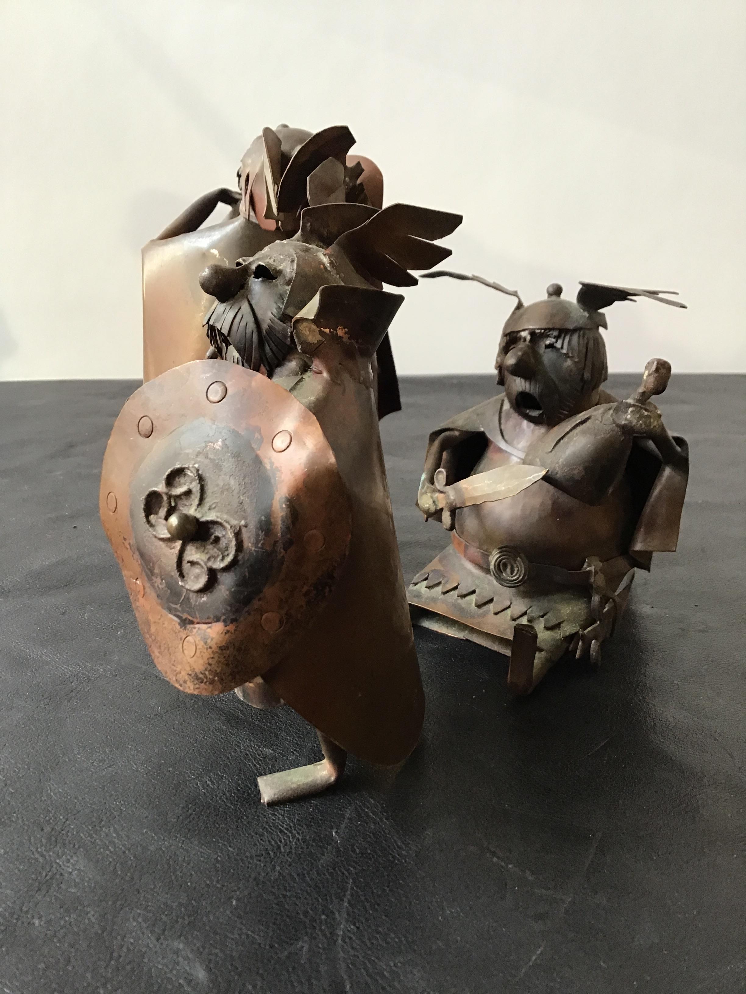 Mid-20th Century 4 Copper Viking Statues For Sale