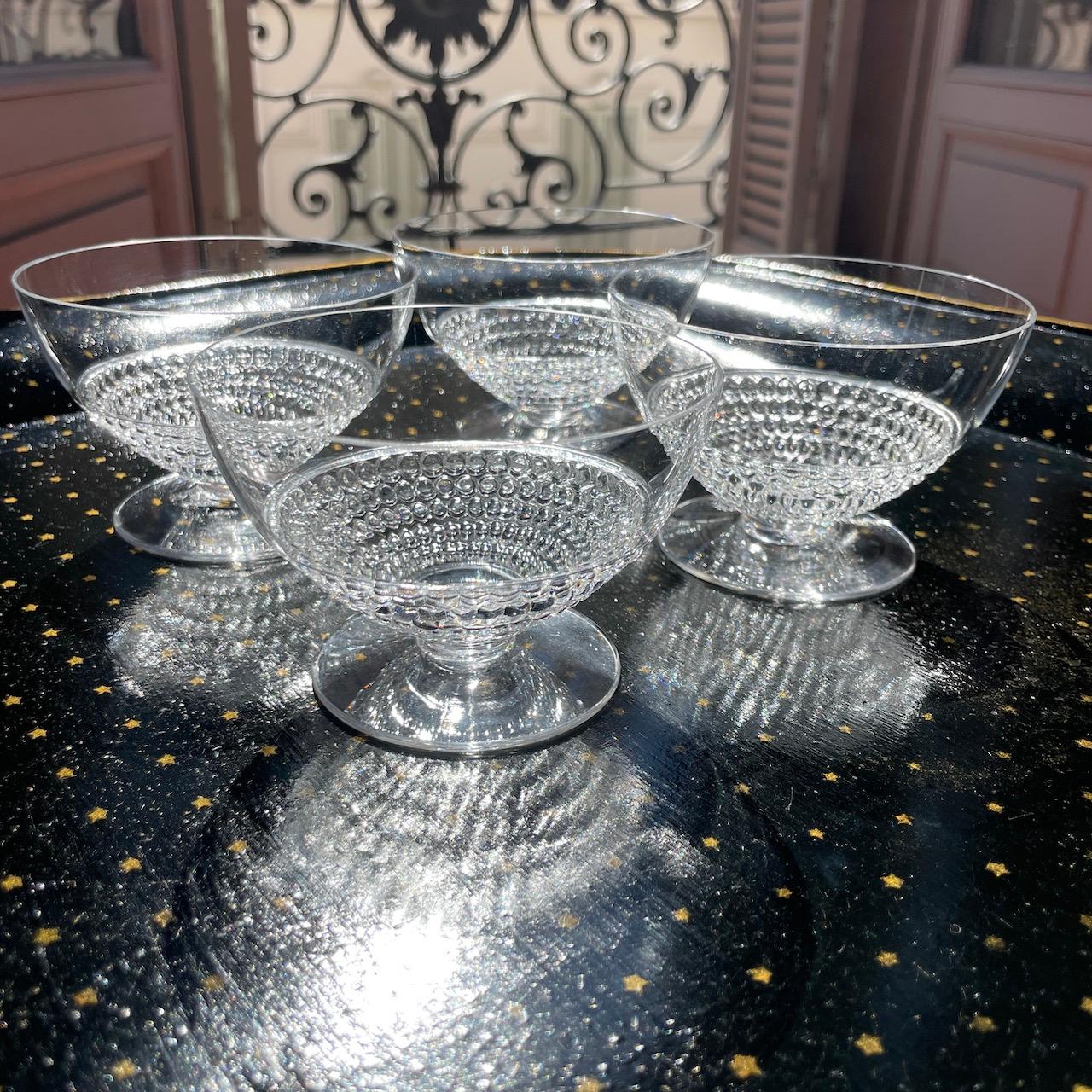 4 Art Deco Champagne Glasses by Rene Lalique, Nippon model 6